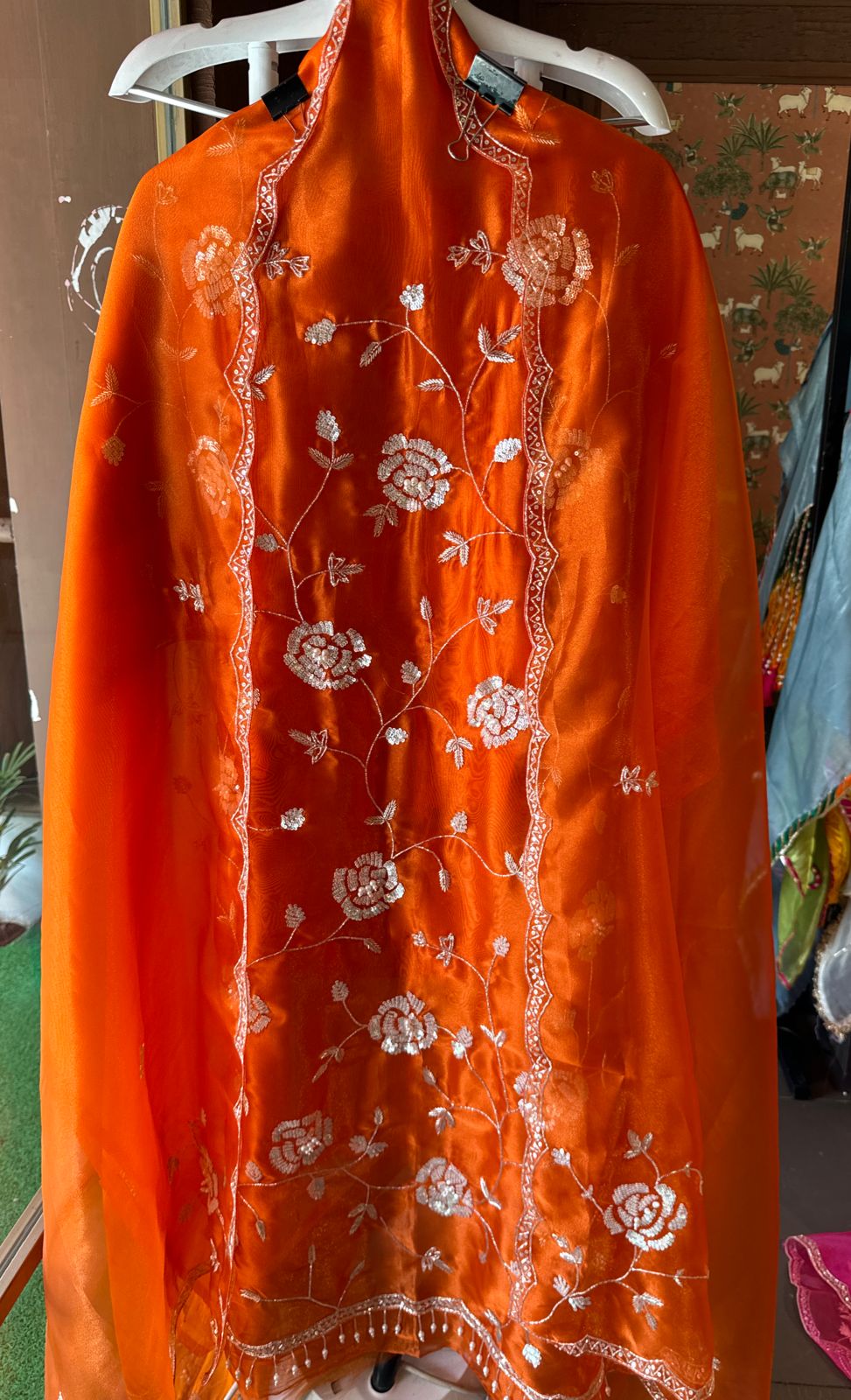 Pure Tissue Unstitched Kurta with Beautiful Embroidered jaal design