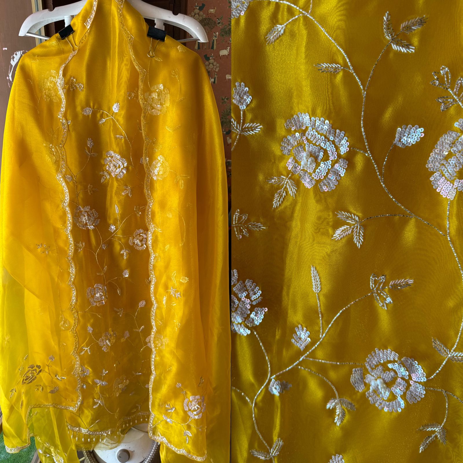 Pure Tissue Unstitched Kurta with Beautiful Embroidered jaal design