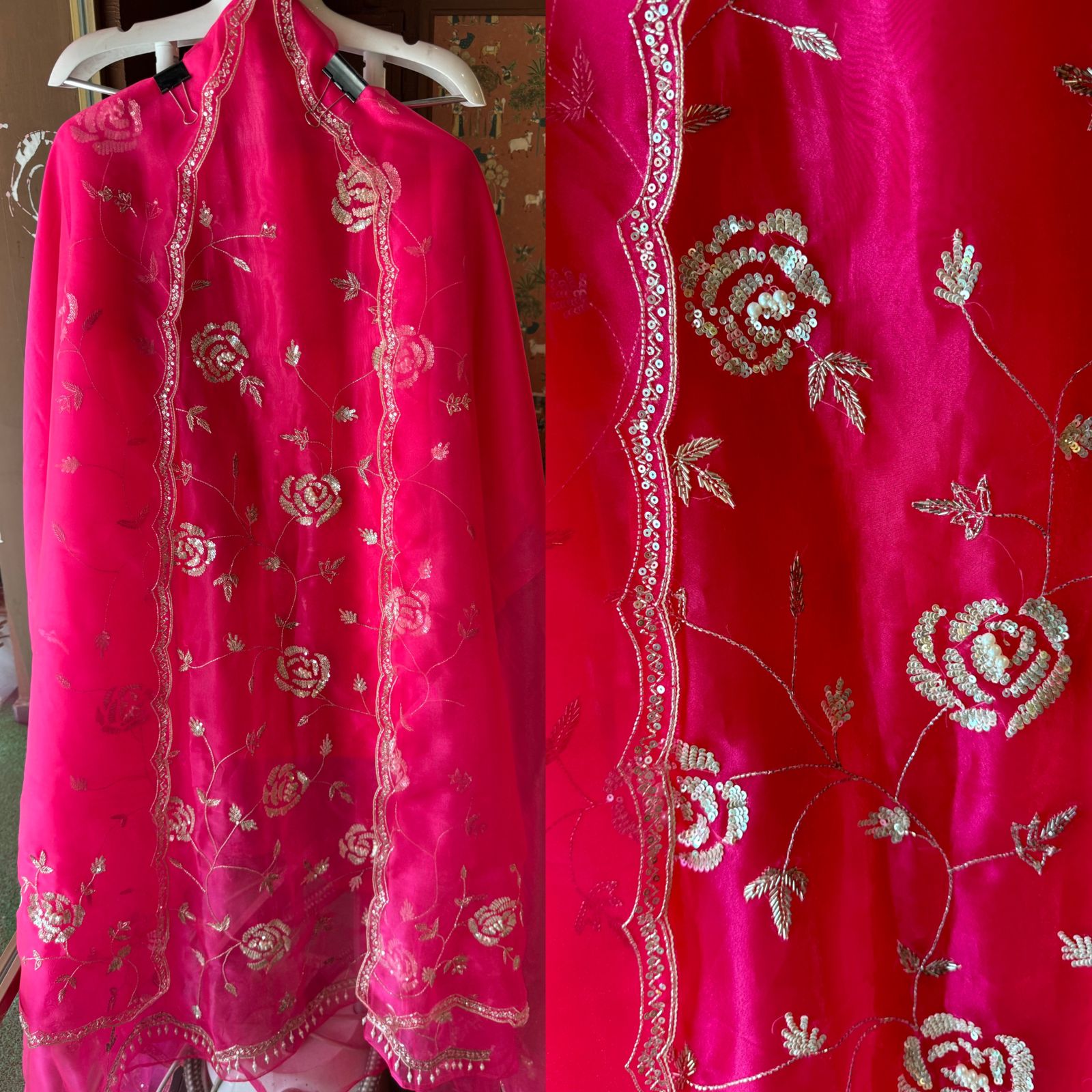 Pure Tissue Unstitched Kurta with Beautiful Embroidered jaal design