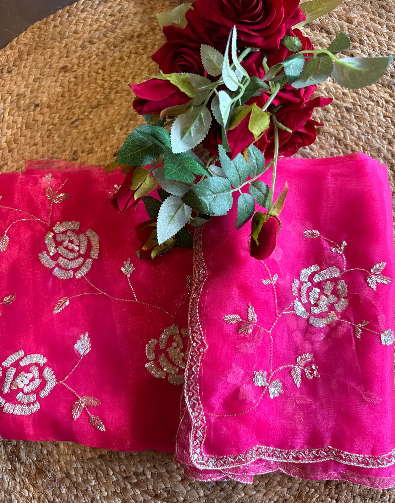 Pure Tissue Unstitched Kurta with Beautiful Embroidered jaal design