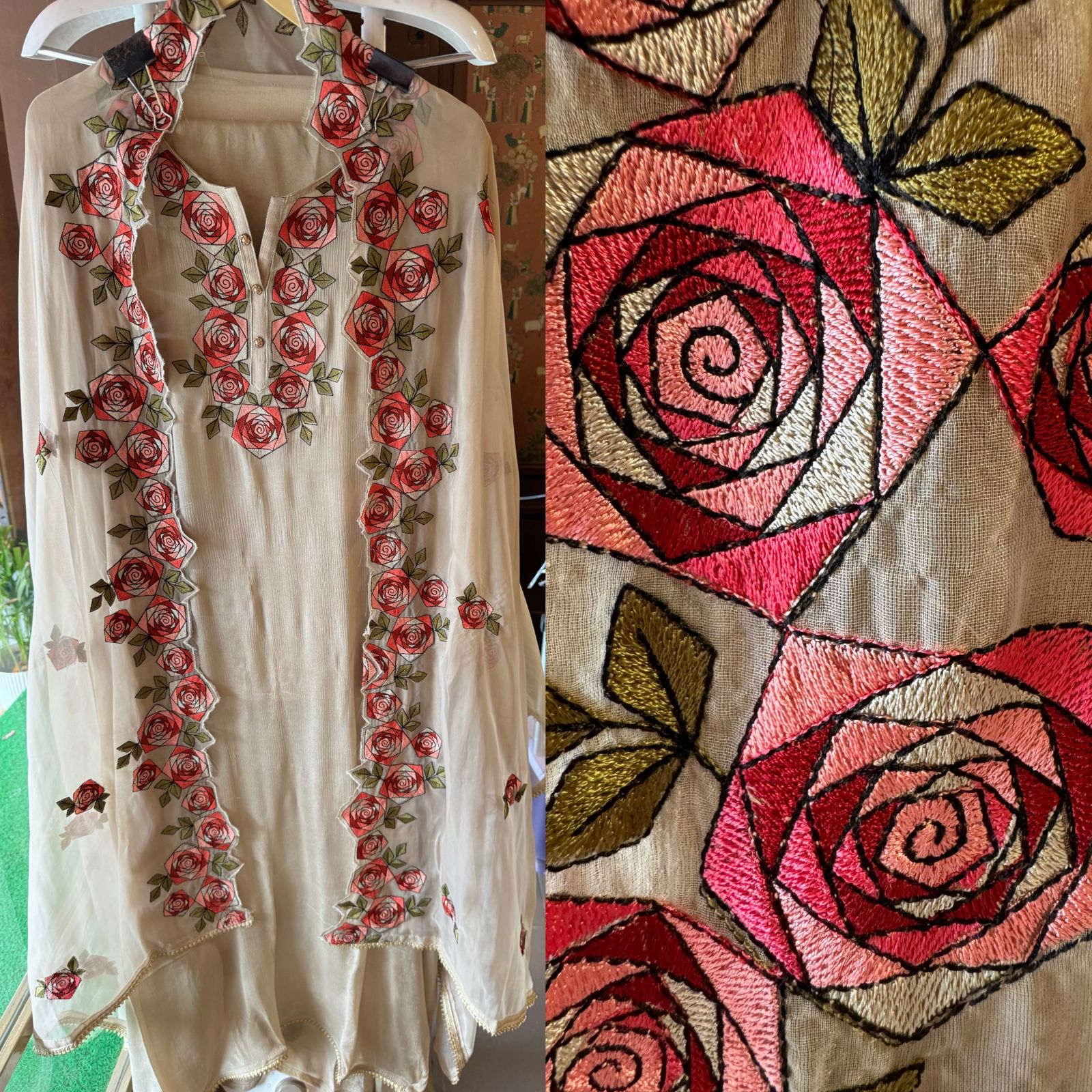 Shop Our new design on Pure chinon with one side Cutwork dupatta.