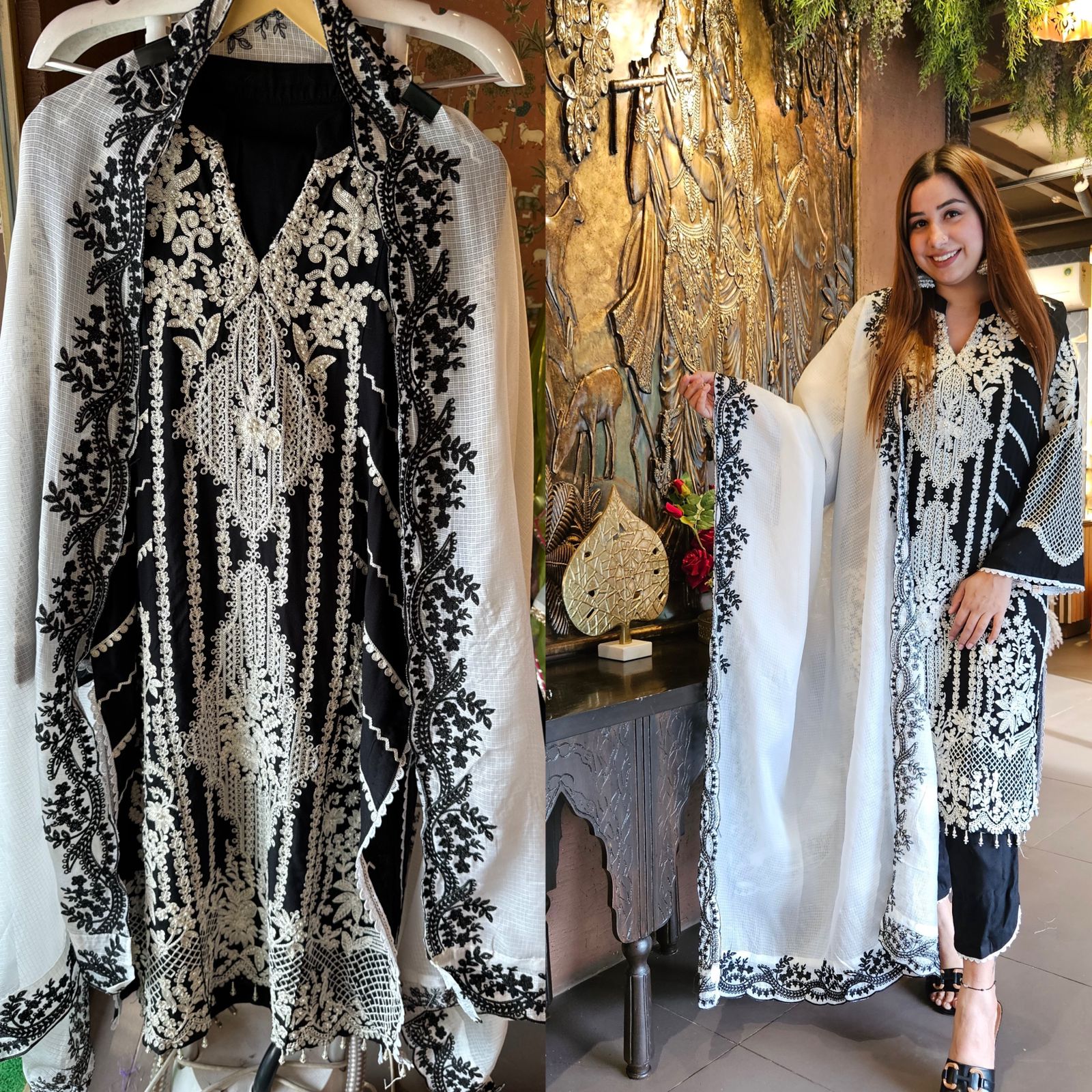 Soft cotton Thread embroidered Shirt front With beads detailings on the shirt