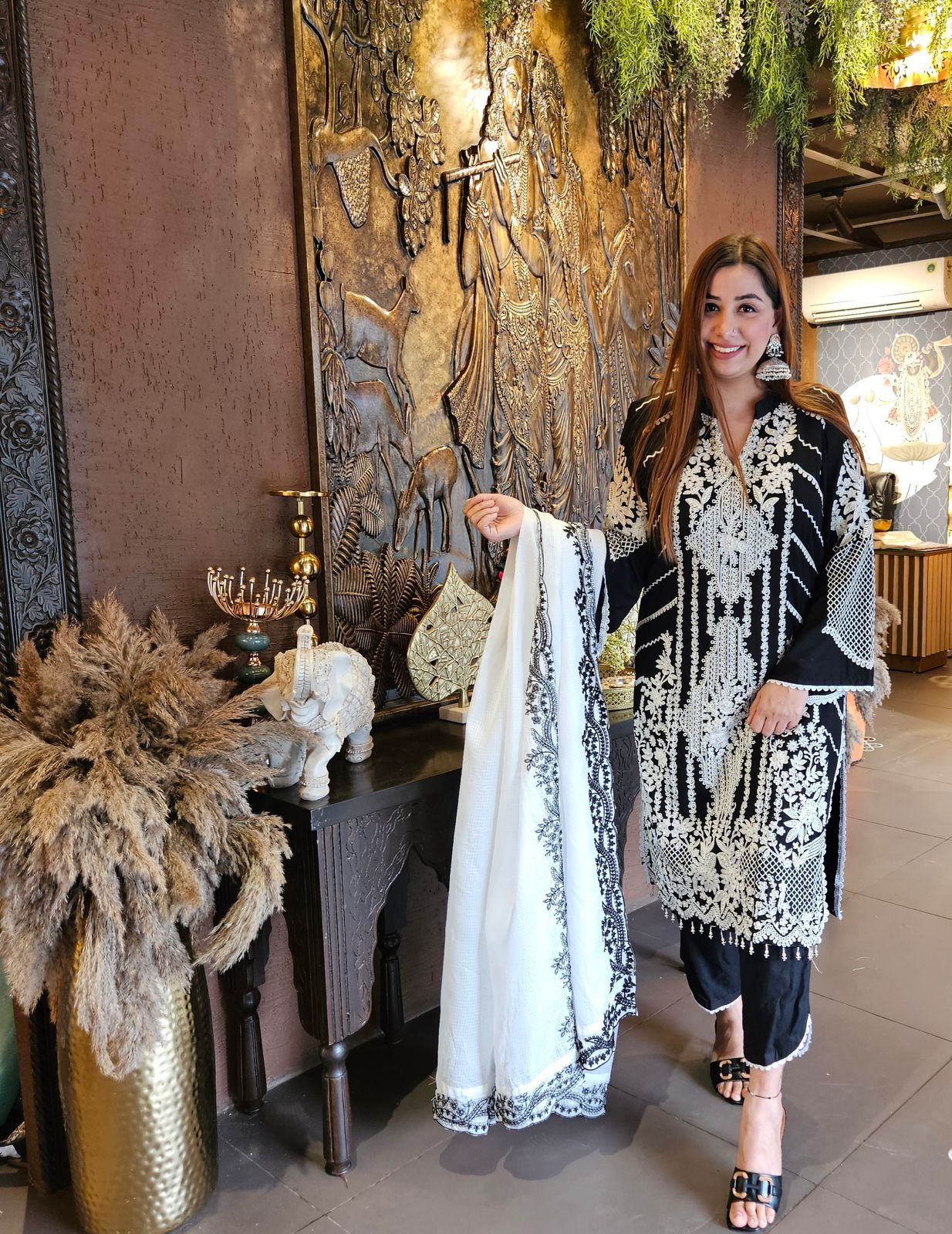 Soft cotton Thread embroidered Shirt front With beads detailings on the shirt