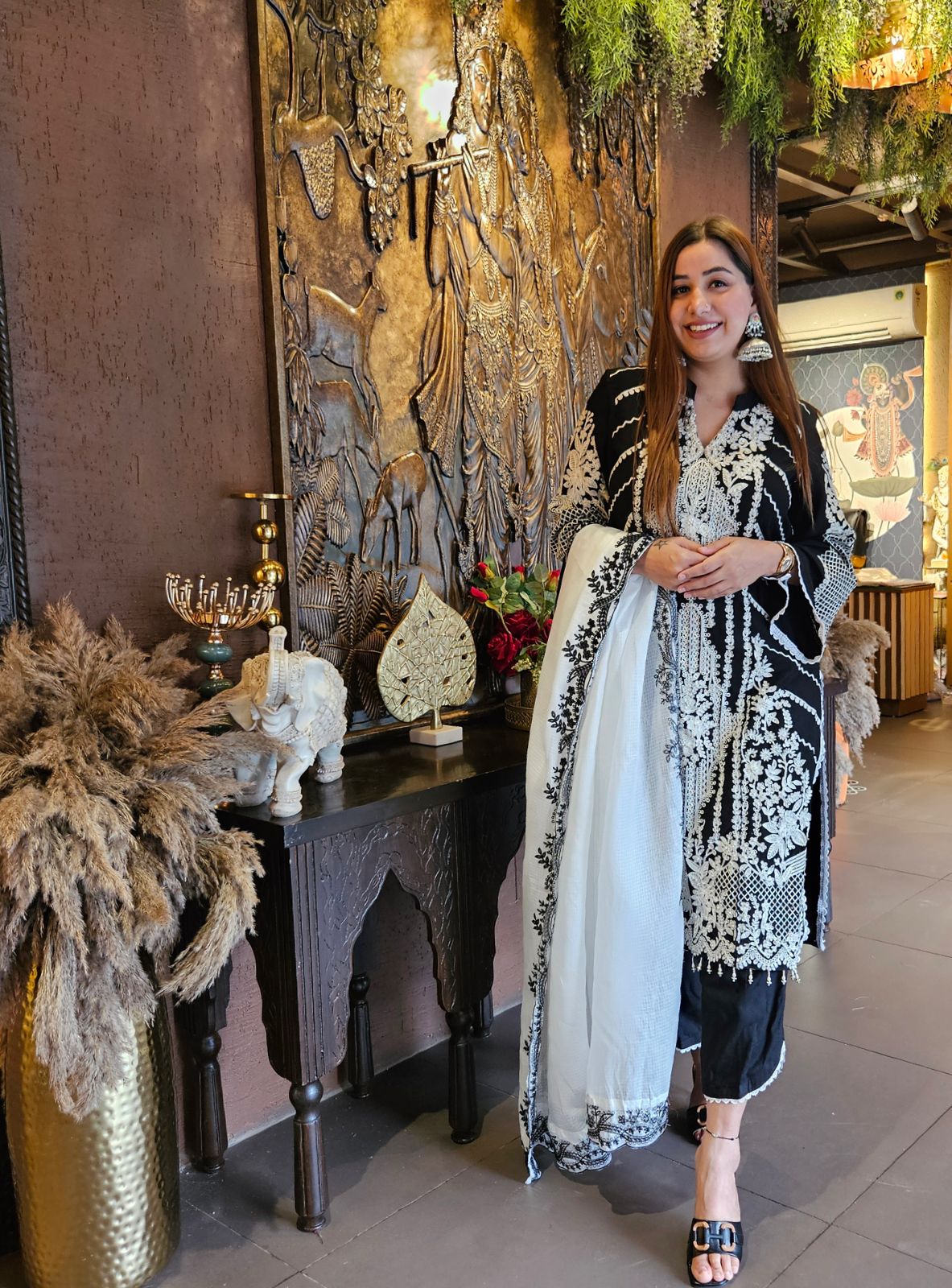 Soft cotton Thread embroidered Shirt front With beads detailings on the shirt