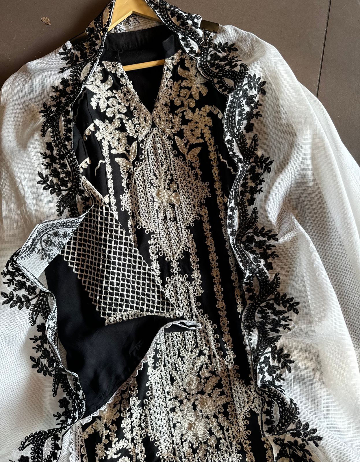 Soft cotton Thread embroidered Shirt front With beads detailings on the shirt