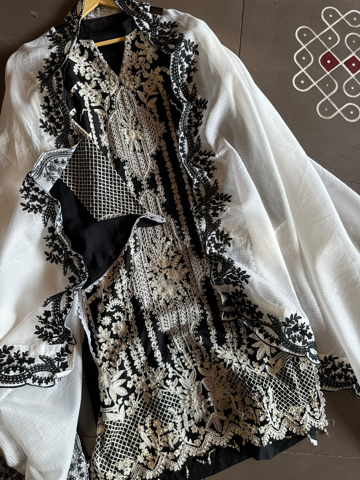 Soft cotton Thread embroidered Shirt front With beads detailings on the shirt