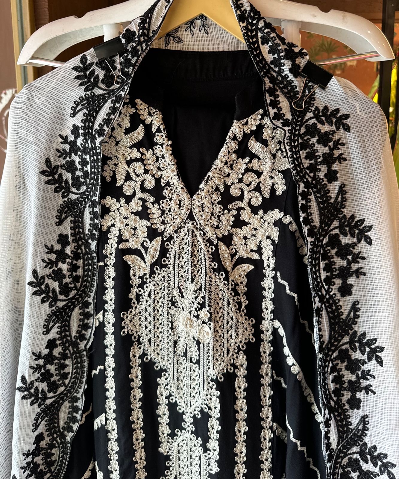 Soft cotton Thread embroidered Shirt front With beads detailings on the shirt