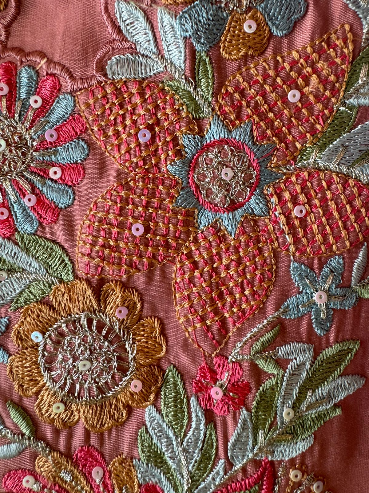 Pure jam cotton Unstitched full size shirt with thread embroidered neckline with sequence highlighting