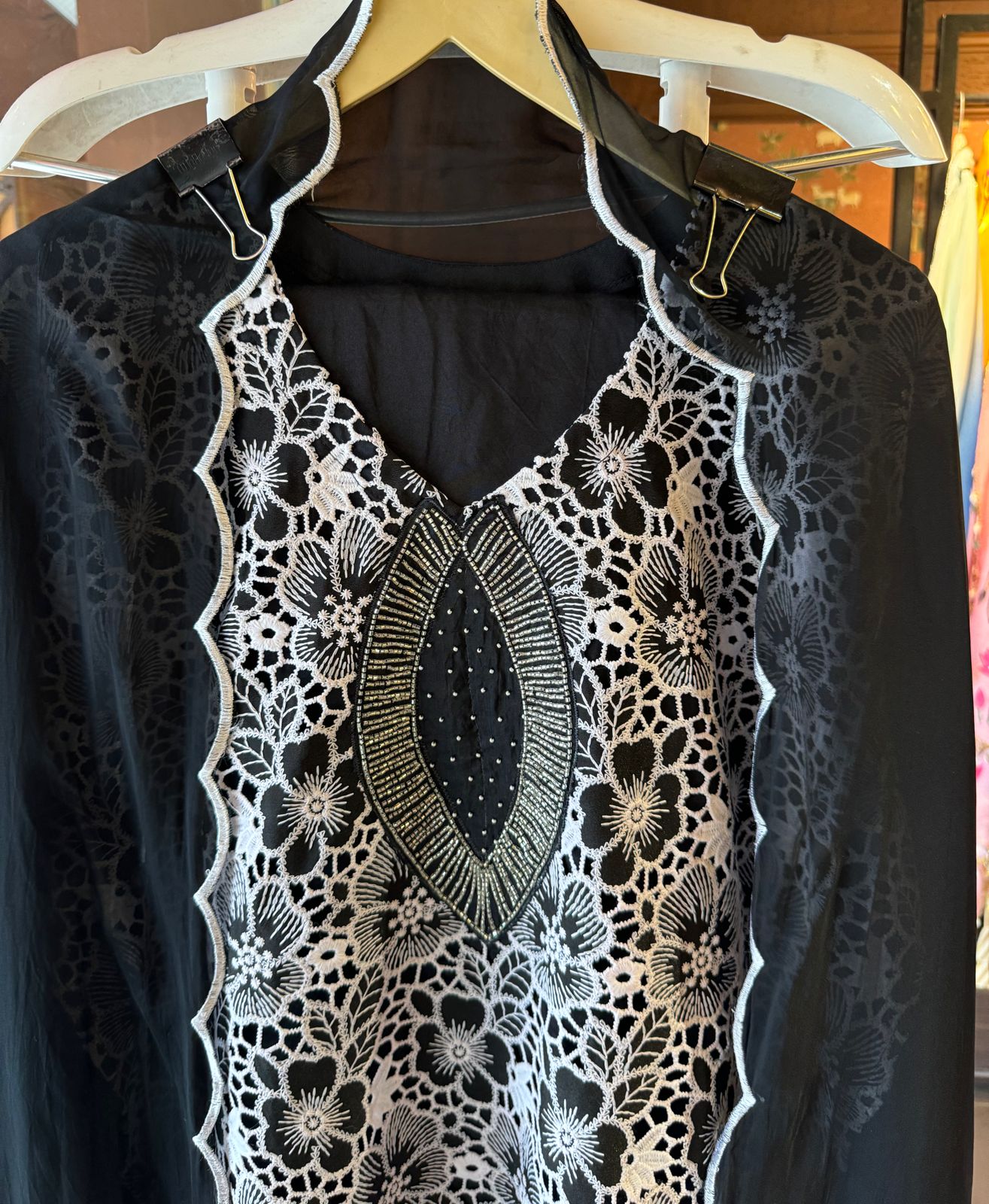 Crochia Cotton Floral Cutwork shirt with Linning , The base linning is Opada silk even the back has Linning attached.