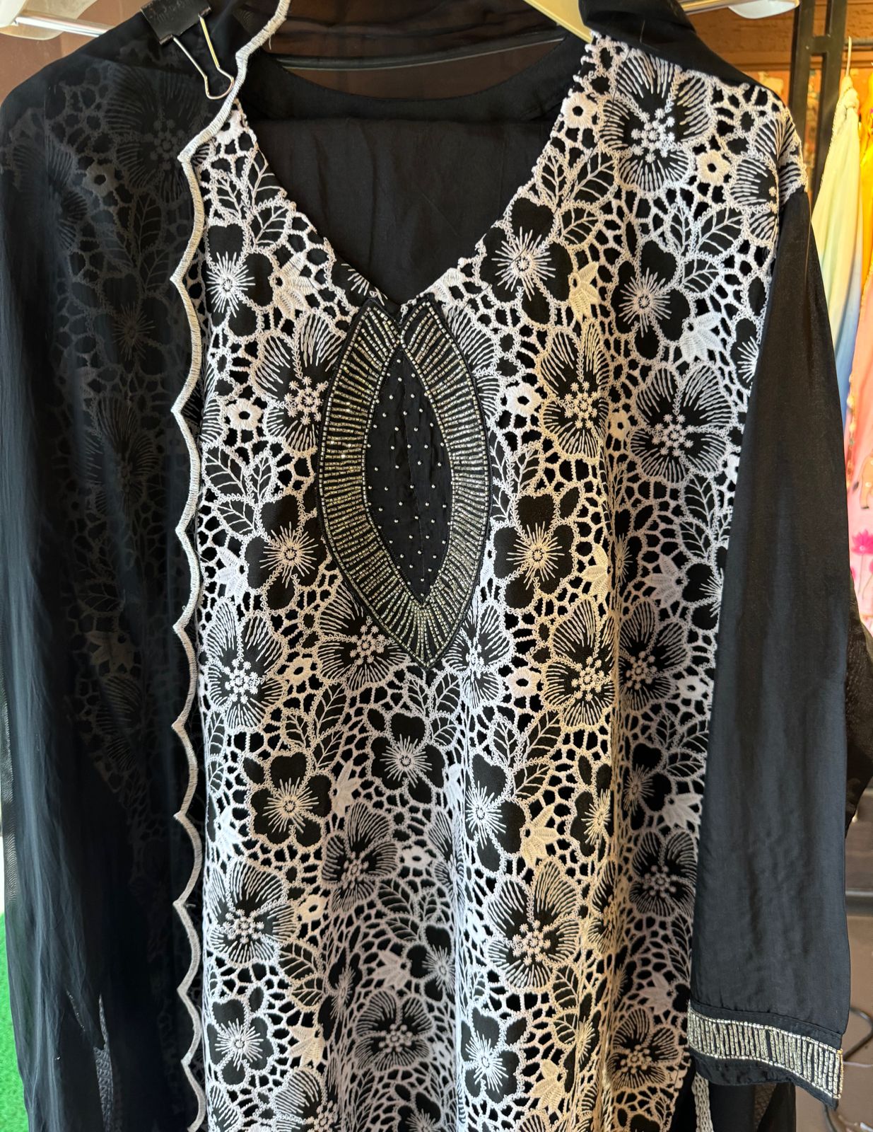 Crochia Cotton Floral Cutwork shirt with Linning , The base linning is Opada silk even the back has Linning attached.