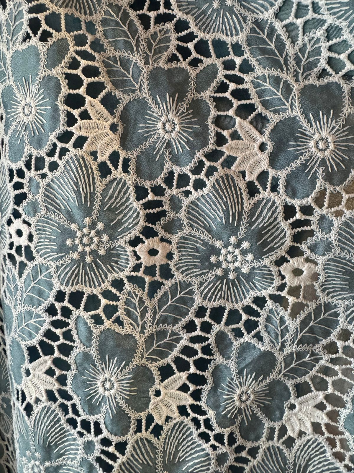 Crochia Cotton Floral Cutwork shirt with Linning , The base linning is Opada silk even the back has Linning attached.