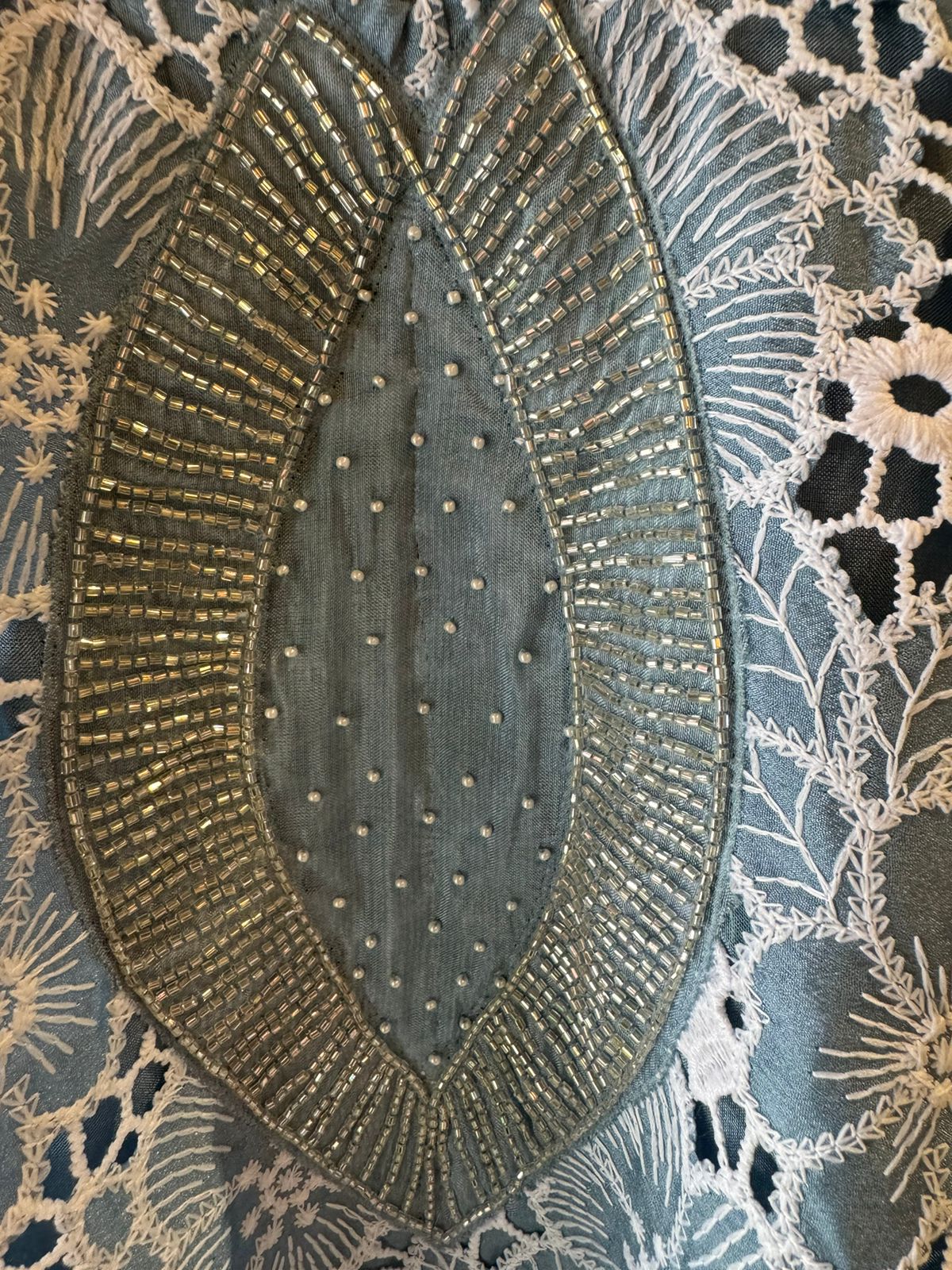 Crochia Cotton Floral Cutwork shirt with Linning , The base linning is Opada silk even the back has Linning attached.