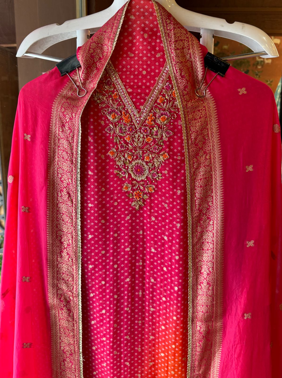 Organza Unstitched Kurta ombre shaded, with Banarsi booties overall the shirt front & back