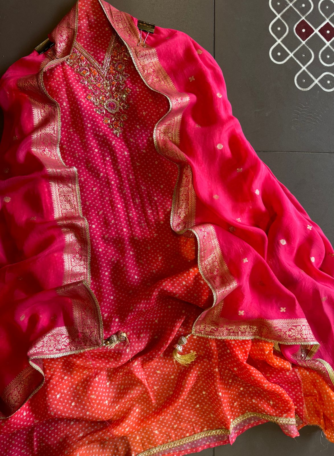 Organza Unstitched Kurta ombre shaded, with Banarsi booties overall the shirt front & back