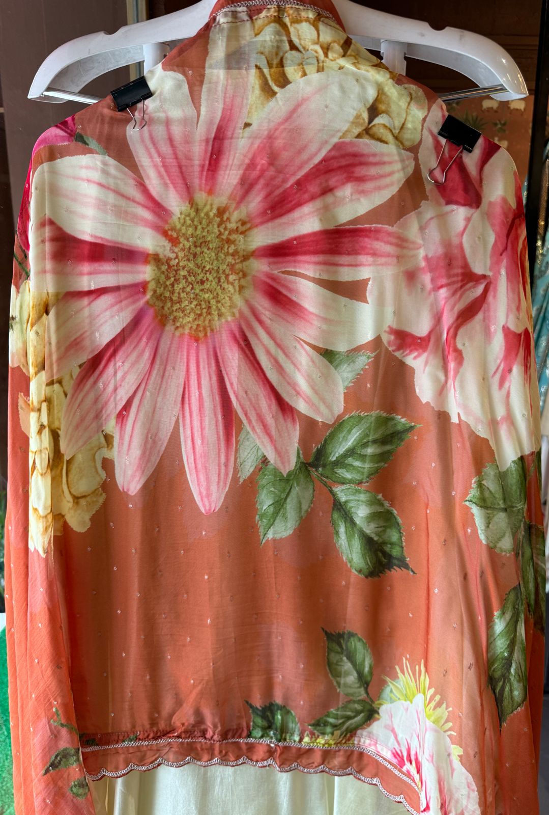 Pure Silk (Unstitched) shirt  With Very beautiful and heavily embroidered neckline with beadwork , Thread work and dori work detailings