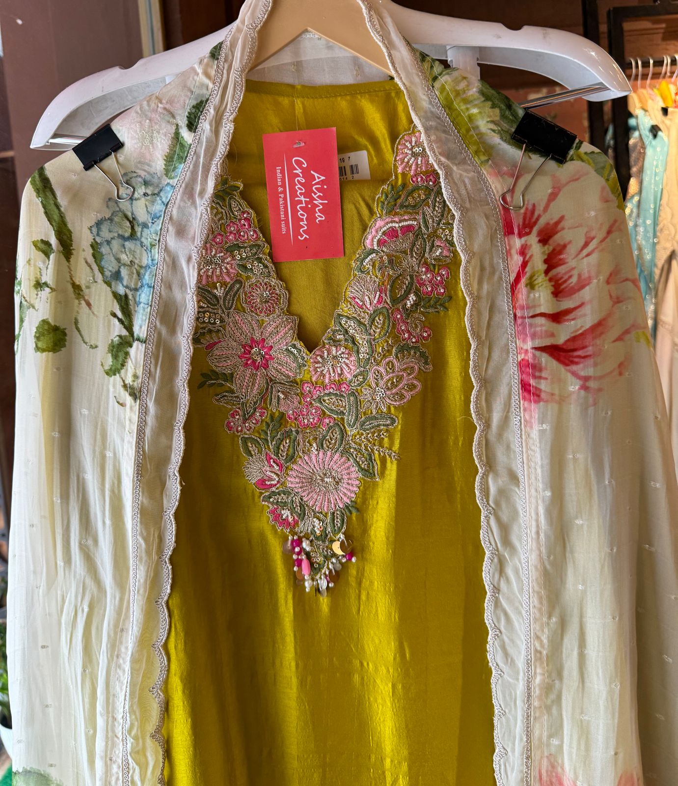 Pure Silk (Unstitched) shirt  With Very beautiful and heavily embroidered neckline with beadwork , Thread work and dori work detailings