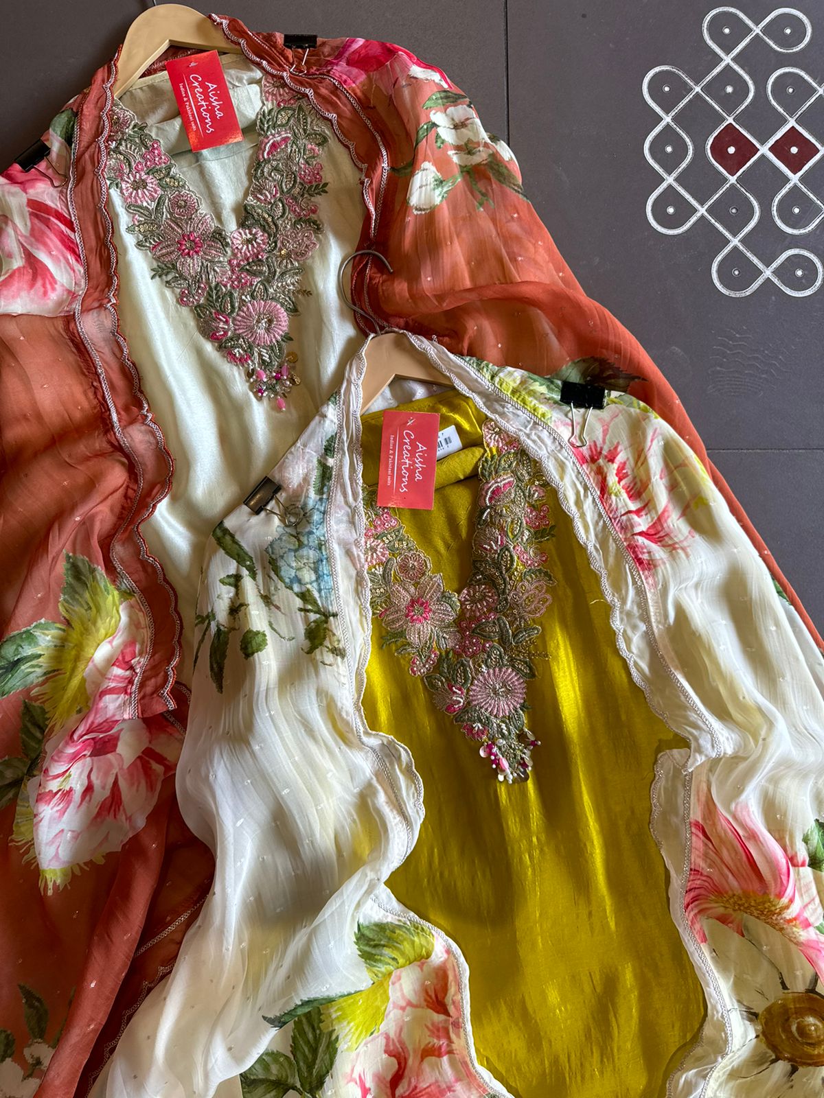 Pure Silk (Unstitched) shirt  With Very beautiful and heavily embroidered neckline with beadwork , Thread work and dori work detailings