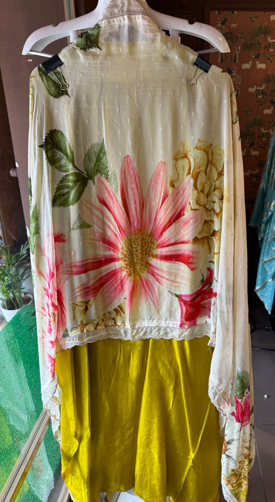 Pure Silk (Unstitched) shirt  With Very beautiful and heavily embroidered neckline with beadwork , Thread work and dori work detailings