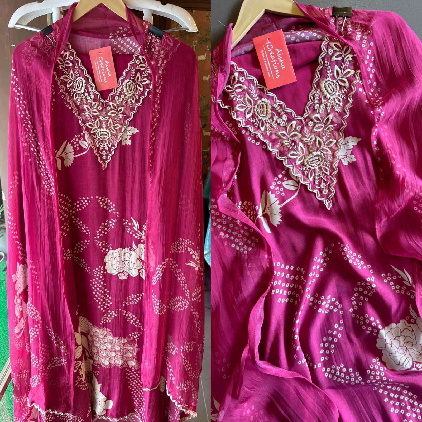 New digital printed Unstitched kurta with thread work on the neckline (V neckline)