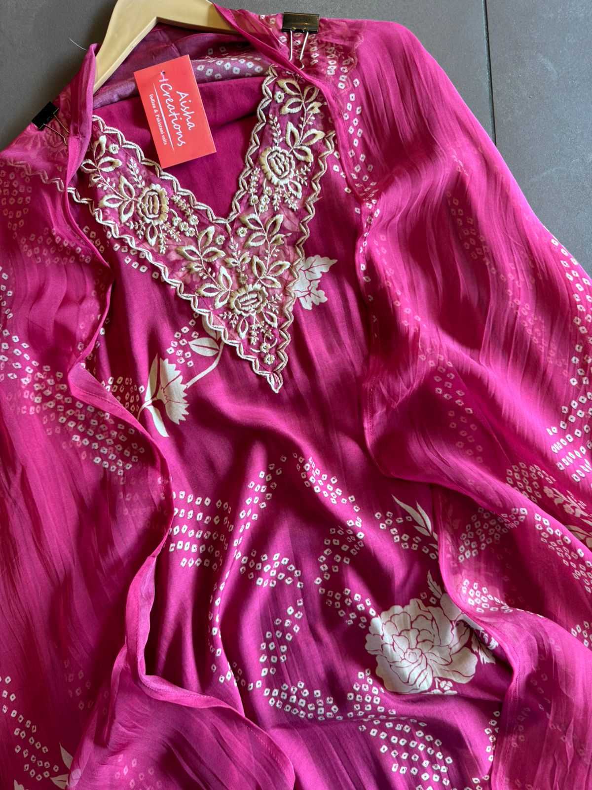 New digital printed Unstitched kurta with thread work on the neckline (V neckline)