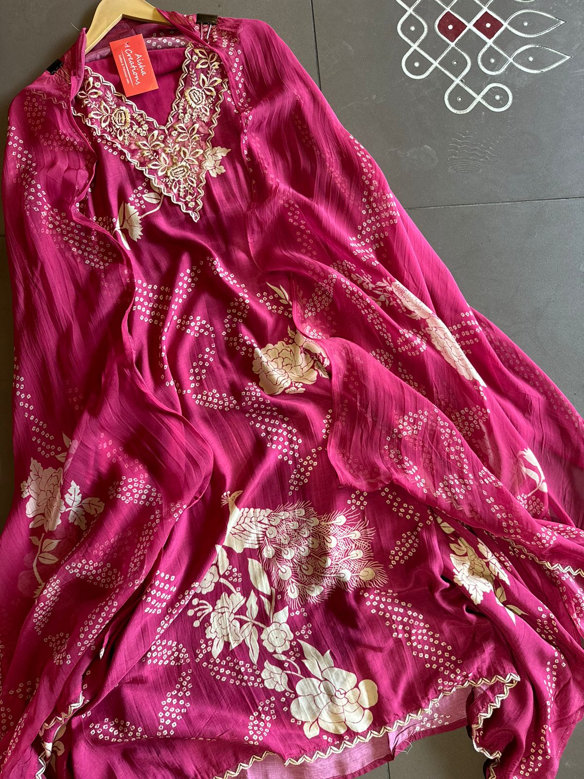 New digital printed Unstitched kurta with thread work on the neckline (V neckline)