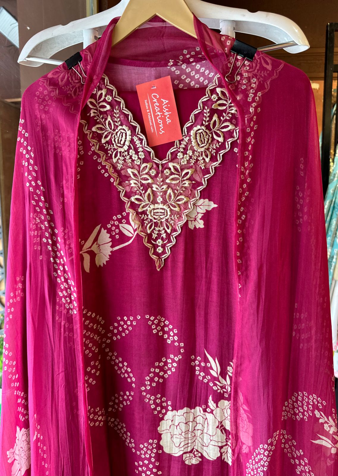 New digital printed Unstitched kurta with thread work on the neckline (V neckline)