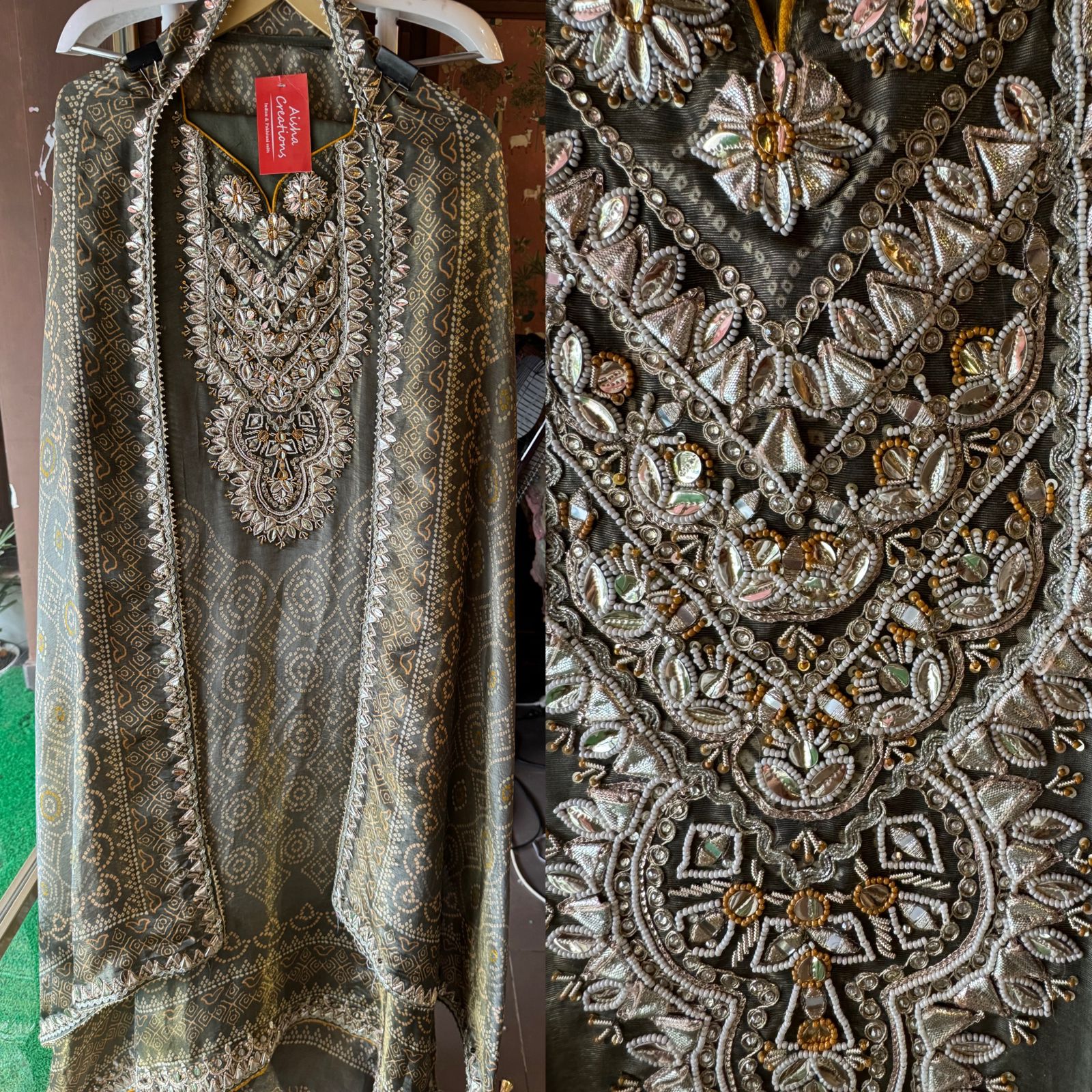 Pure Shimmer tissue Bandhani  printed shirt (Front and back)