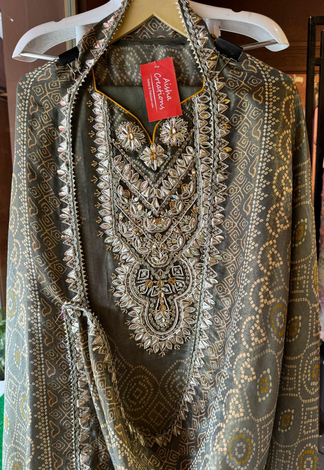 Pure Shimmer tissue Bandhani  printed shirt (Front and back)