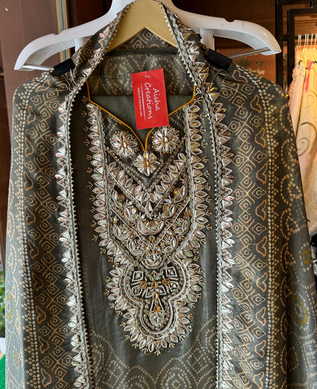 Pure Shimmer tissue Bandhani  printed shirt (Front and back)