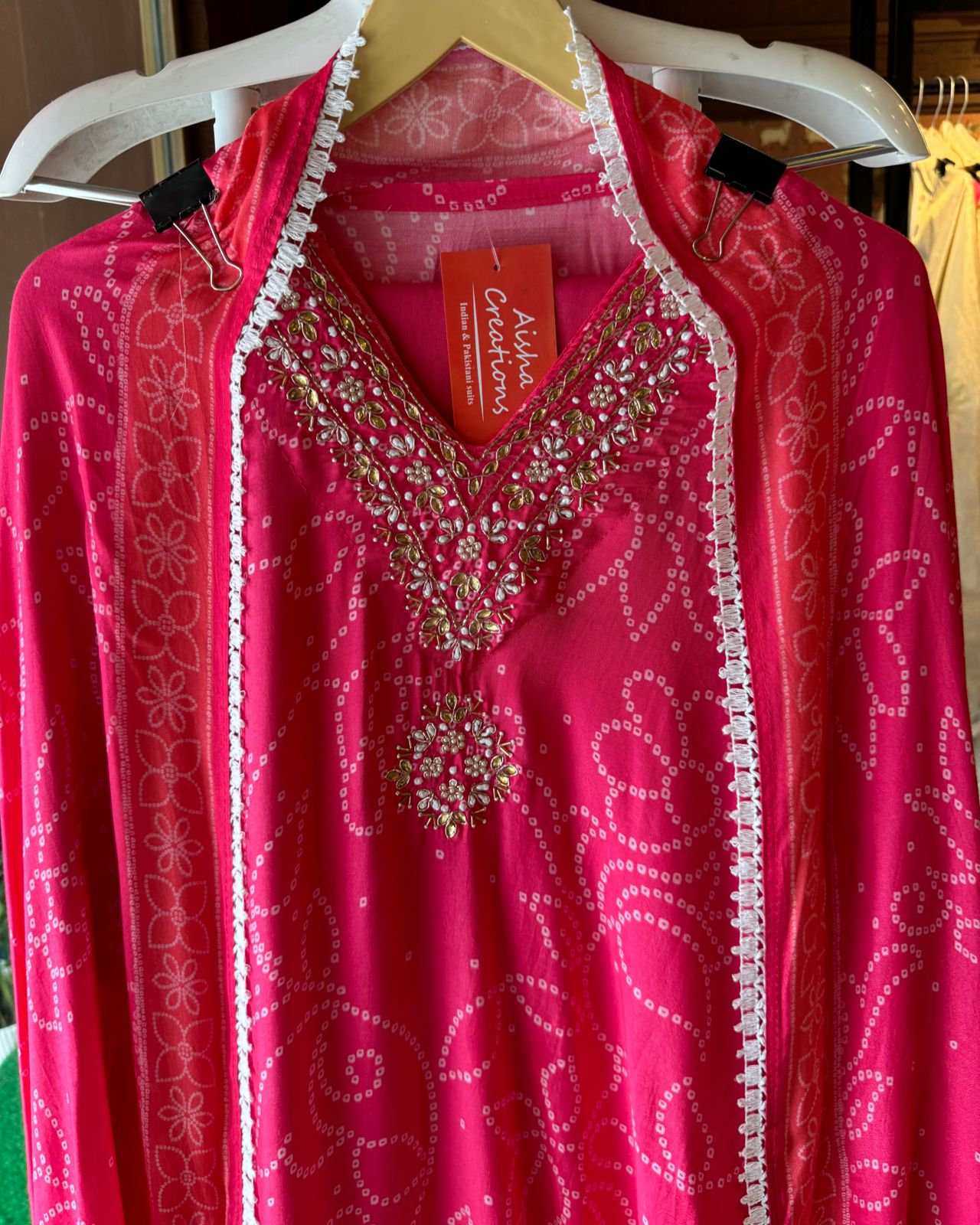 Printed Semi stitched Shirt (Ombre shaded) with White crochia lace attached on the ghera and sleeves