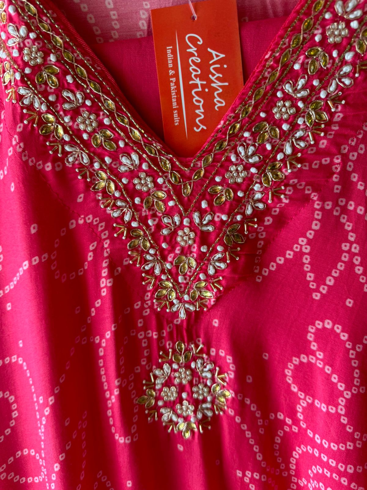 Printed Semi stitched Shirt (Ombre shaded) with White crochia lace attached on the ghera and sleeves