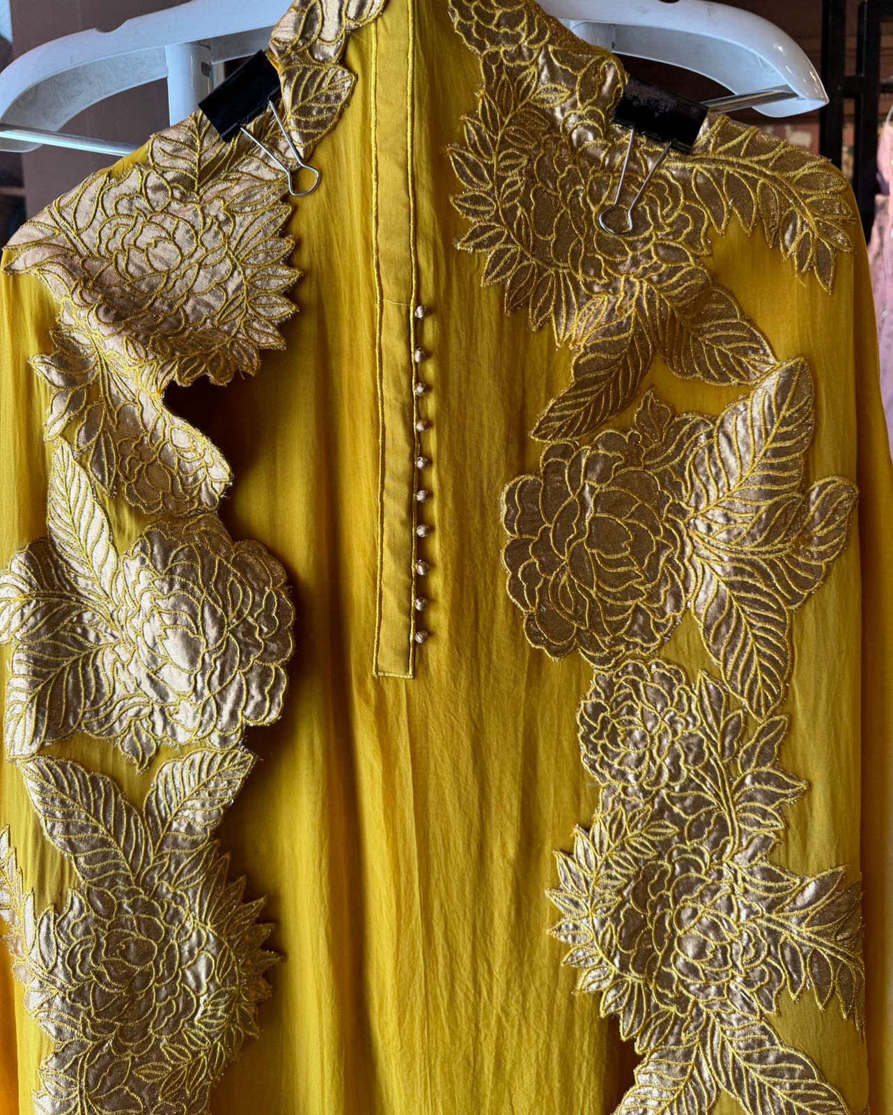 Soft organza Unstitched Shirt with Potli button detailings on the neck Patti , the shirt is full in sleeves