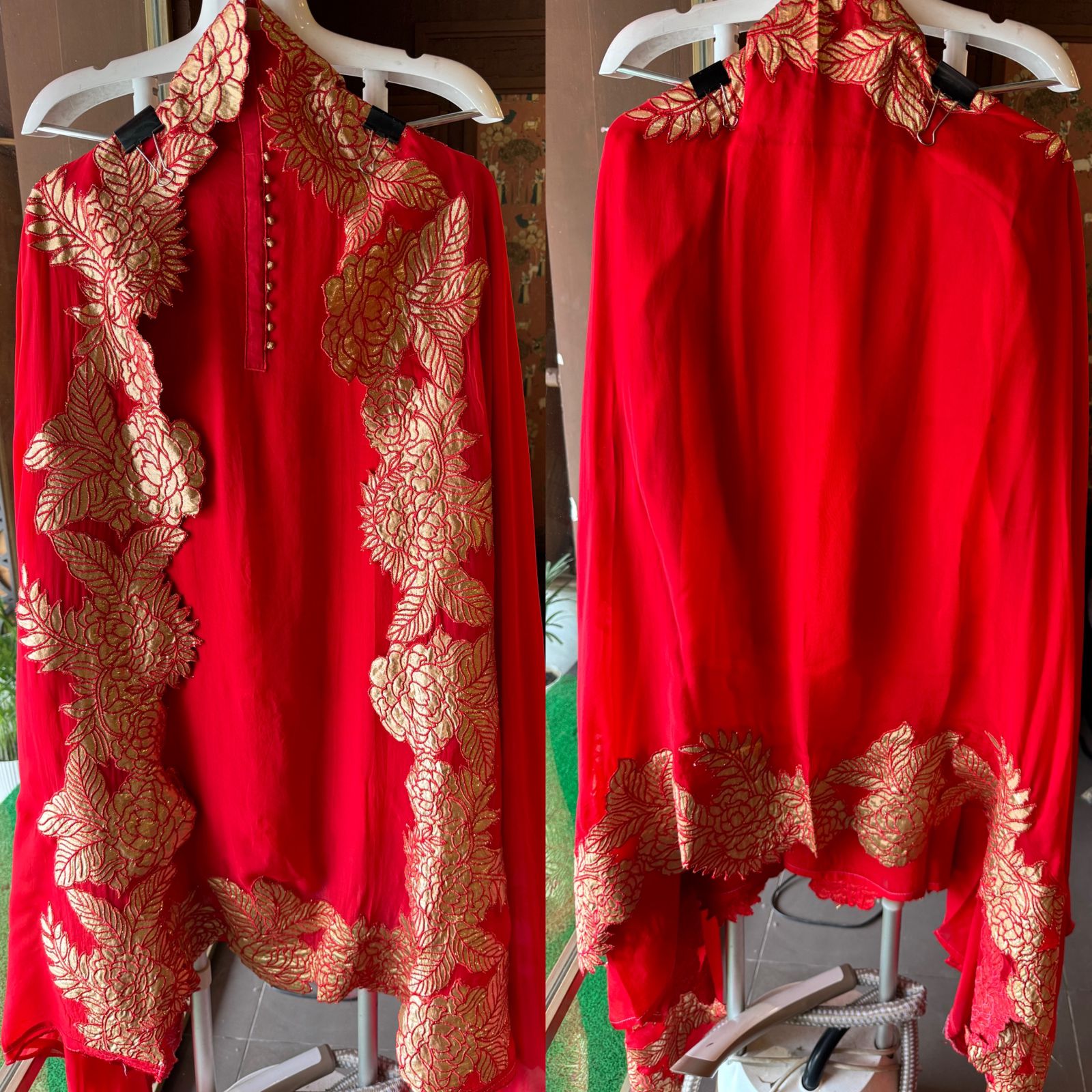 Soft organza Unstitched Shirt with Potli button detailings on the neck Patti , the shirt is full in sleeves