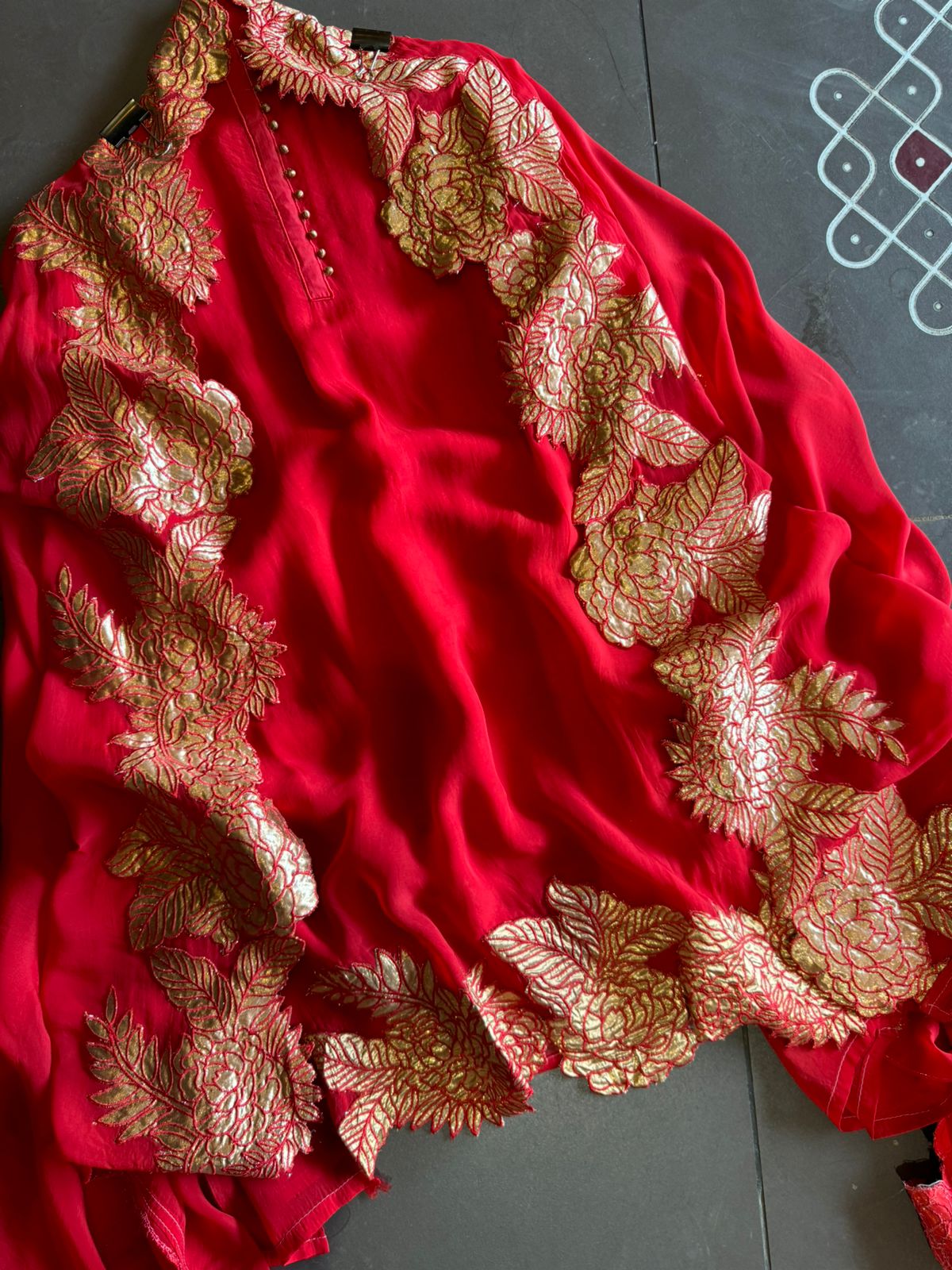 Soft organza Unstitched Shirt with Potli button detailings on the neck Patti , the shirt is full in sleeves