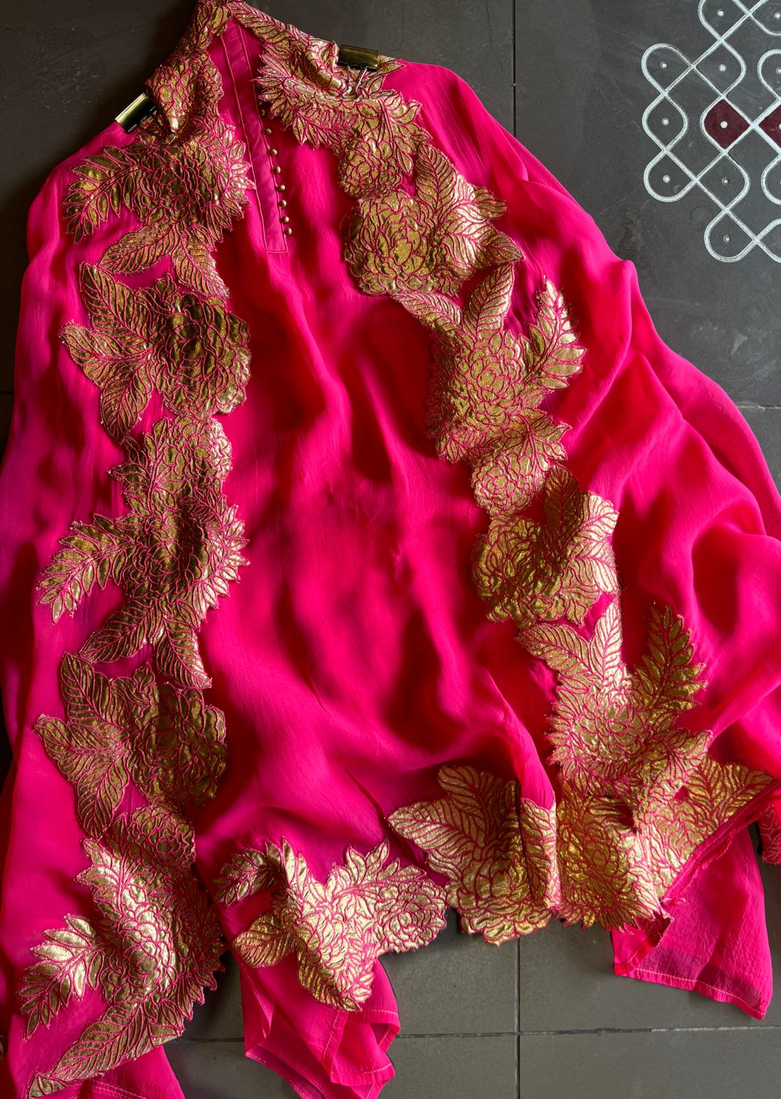 Soft organza Unstitched Shirt with Potli button detailings on the neck Patti , the shirt is full in sleeves