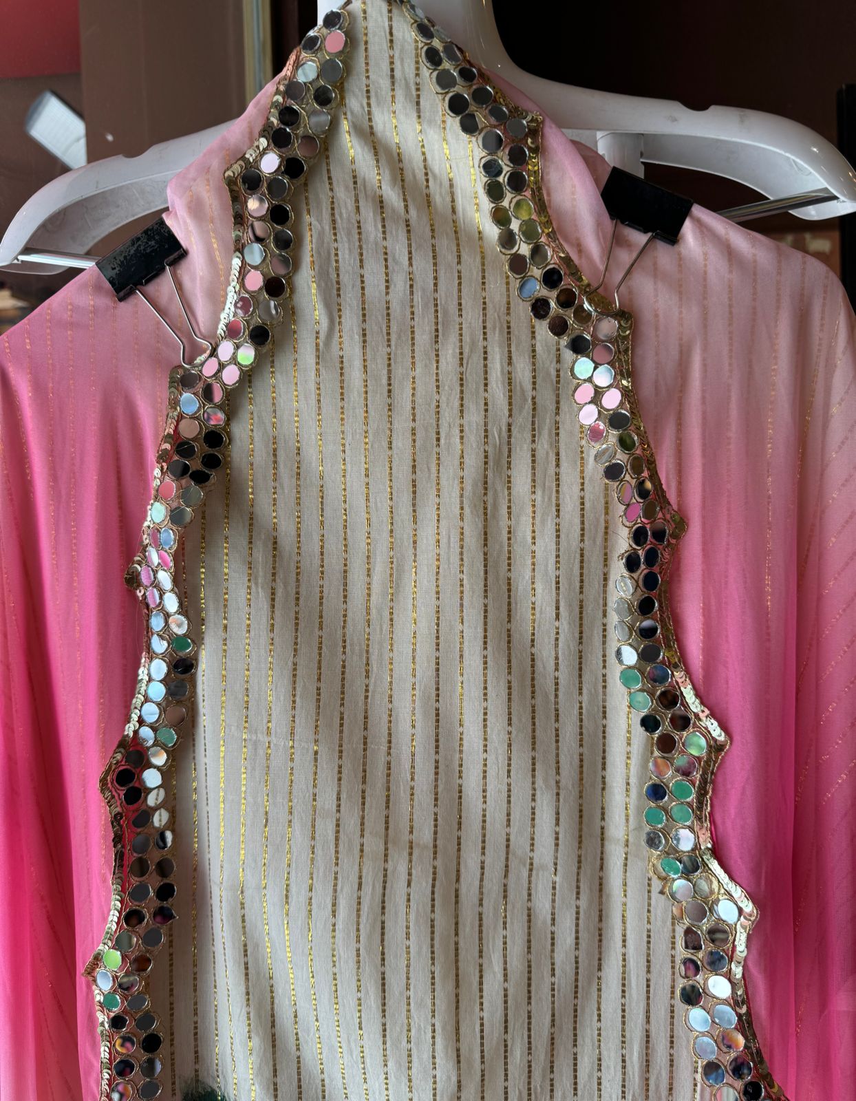 Lurex Cotton Unstitched Kurta with Shimmer lines , Depicting a Very Beautiful Concept of Radha Rani & Kanha ji engrossed  in playing his Murli