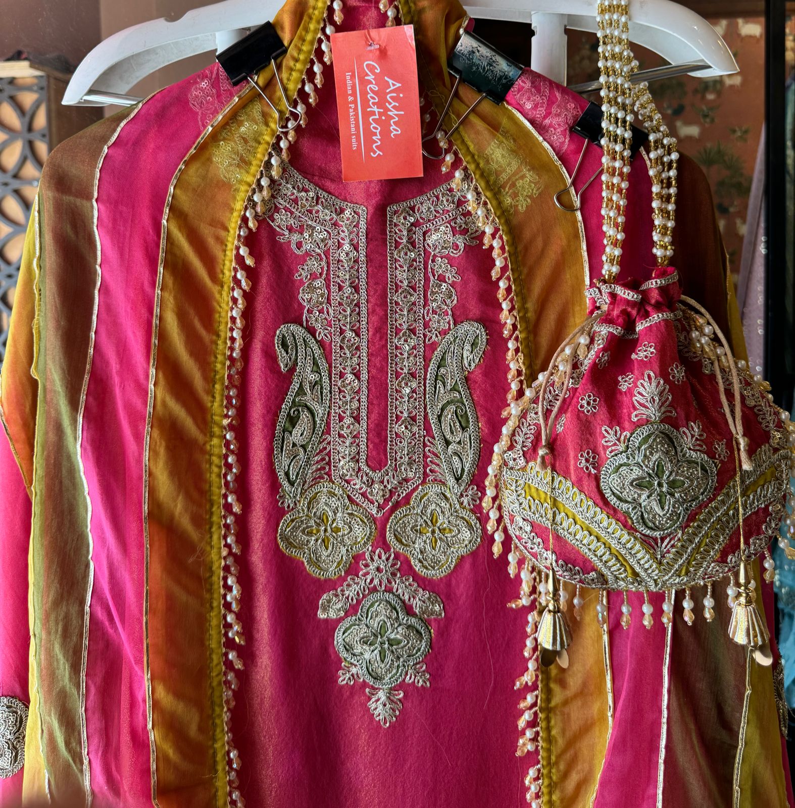 Shimmer tissue (Unstitched Shirt) With Beautiful Neckwork done with dori and Zari work