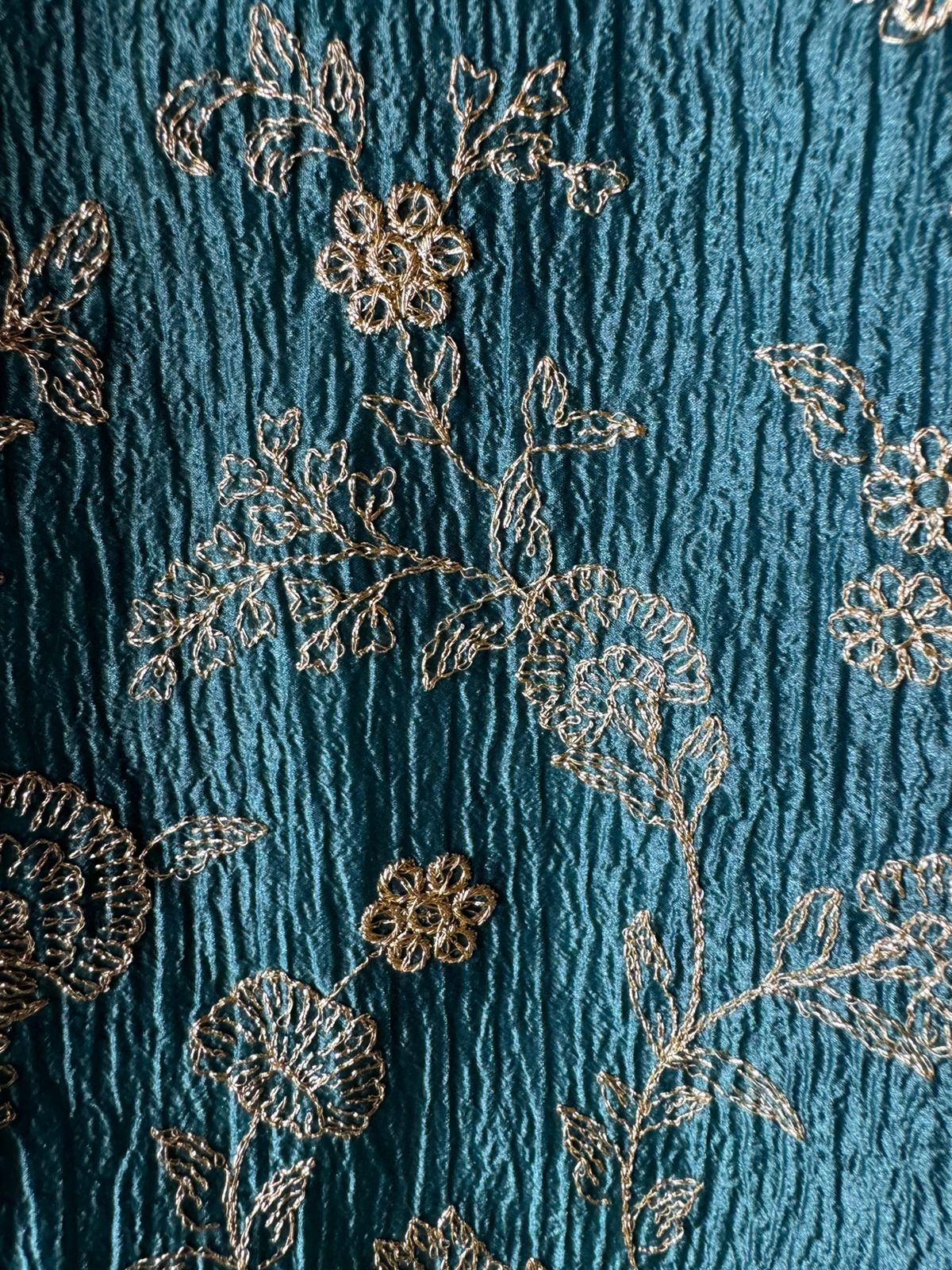 Crushed tissue Unstitched shirt Very smart concept with zari embroidered Jaal on the shirt front with designer neckline