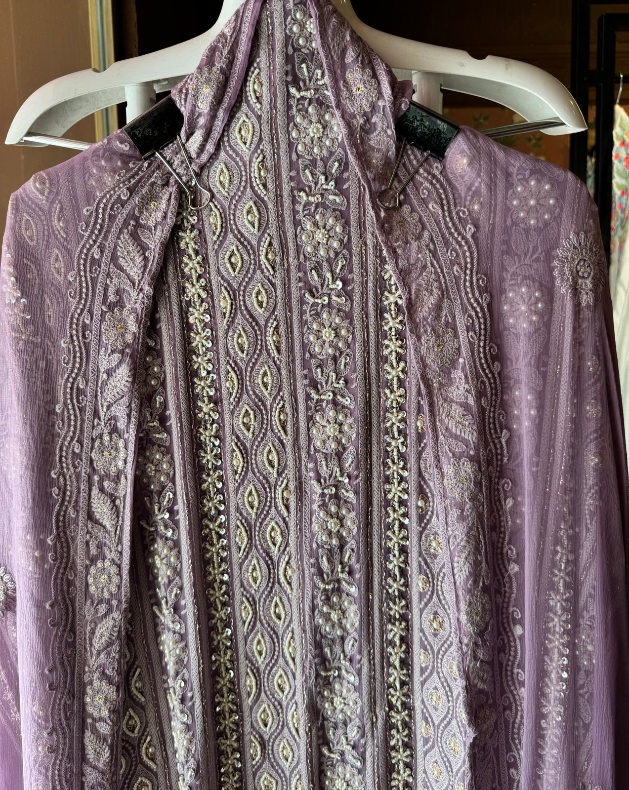 Pure Georgette Suits with Handwork done (Pearl work) with Pure chiffon embroidered Dupatta