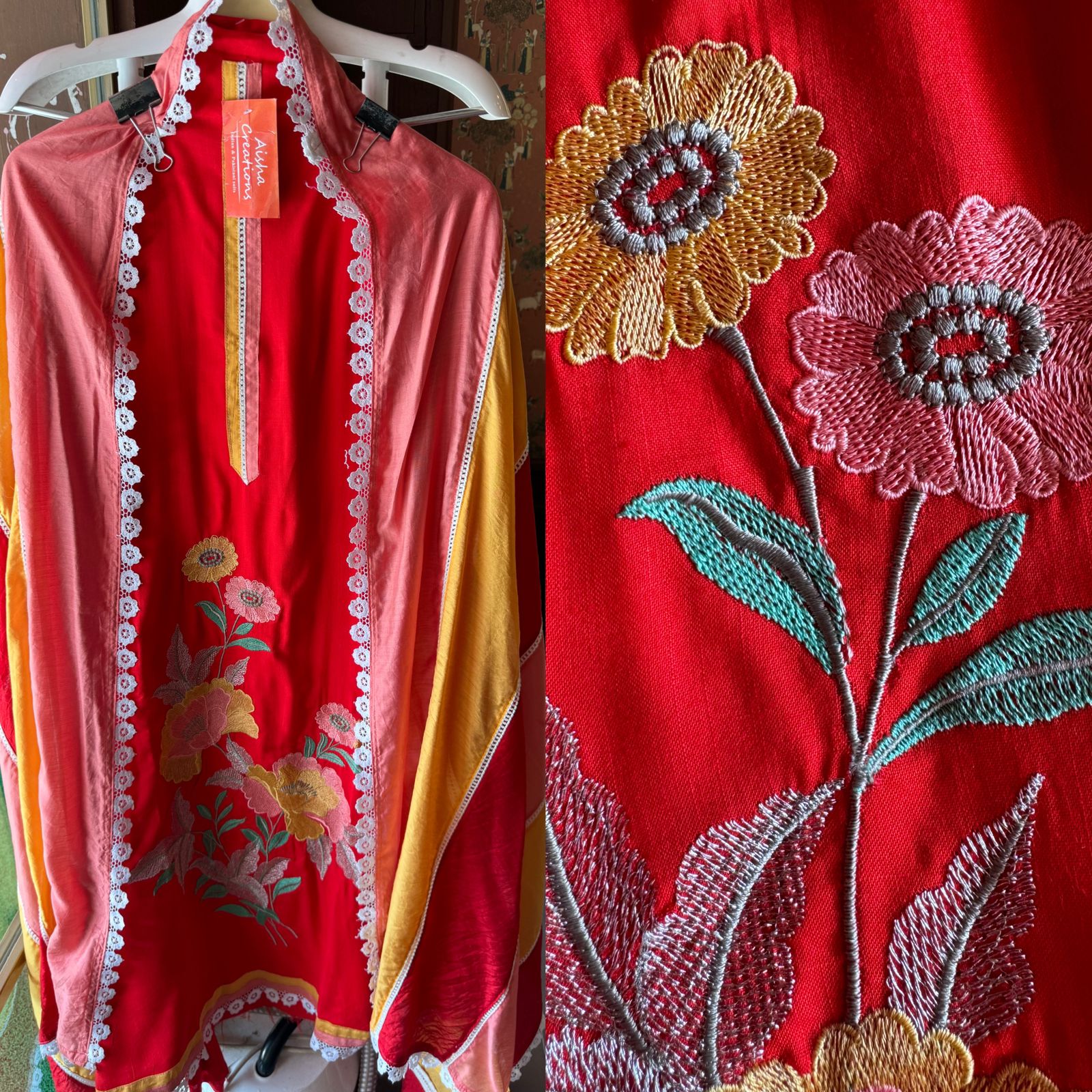 Soft cotton Unstitched suits with floral thread embroidered concept.