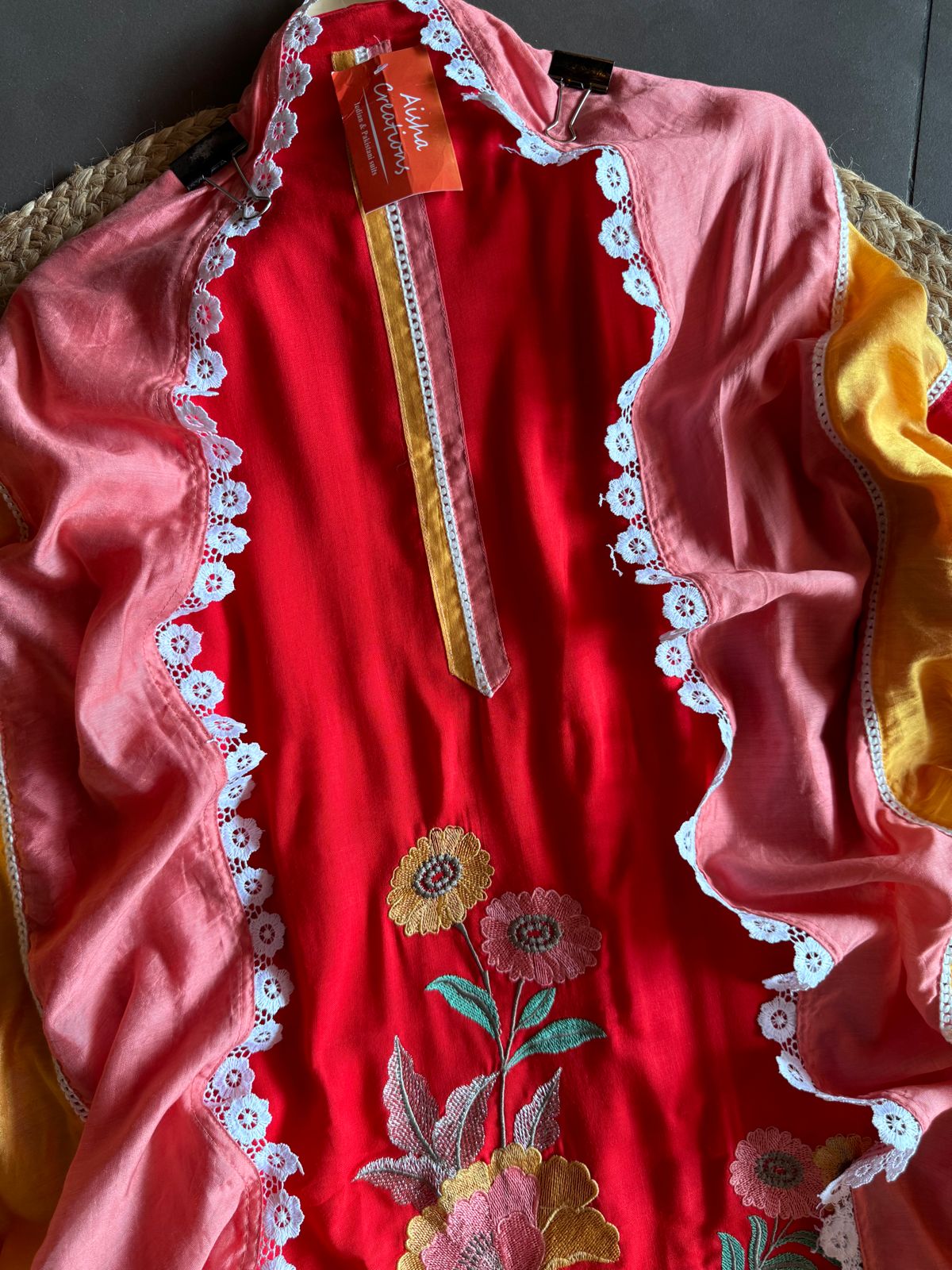 Soft cotton Unstitched suits with floral thread embroidered concept.