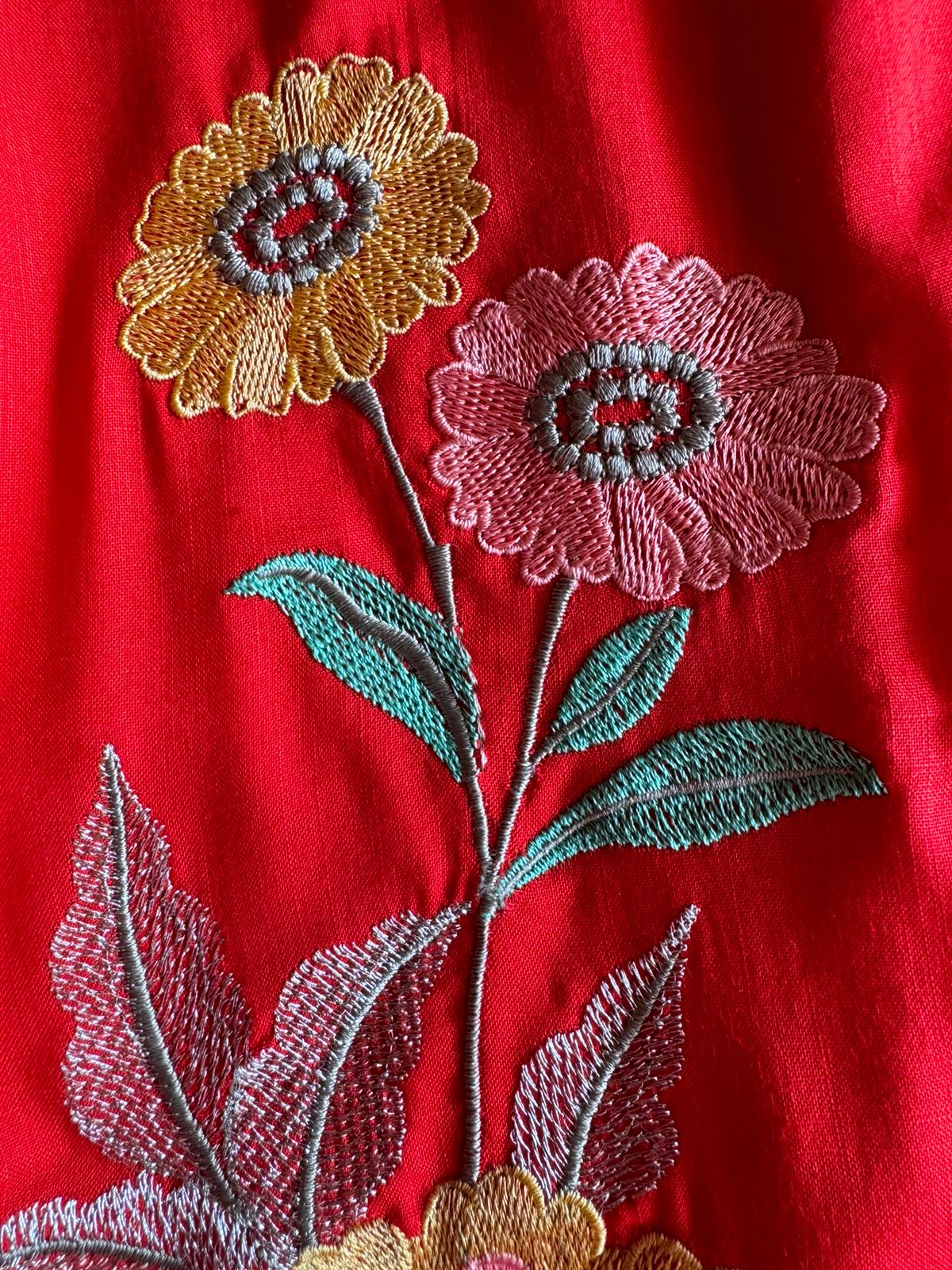Soft cotton Unstitched suits with floral thread embroidered concept.