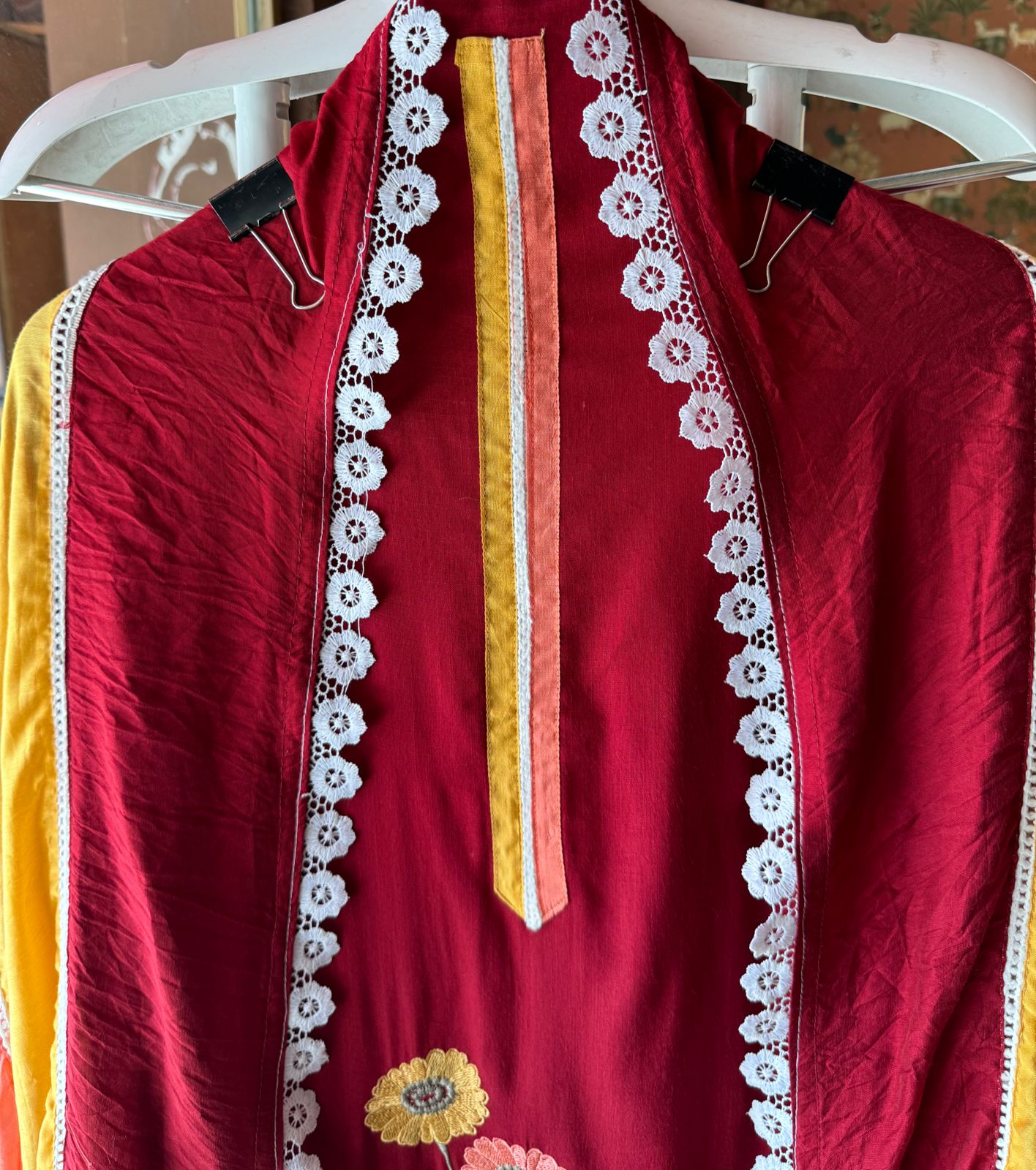 Soft cotton Unstitched suits with floral thread embroidered concept.