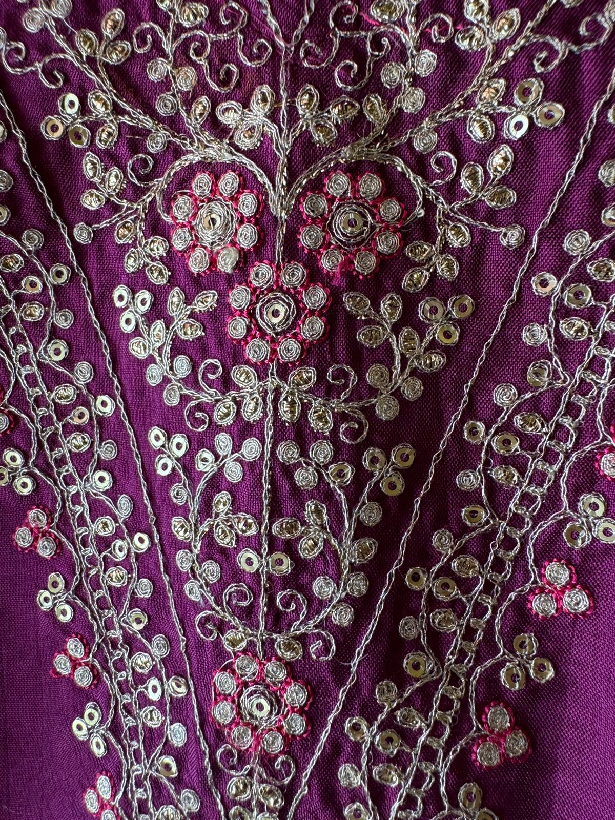Pure Silk Unstitched Shirt with Beautiful Dori Neckwork with sequence and zari detailings as well