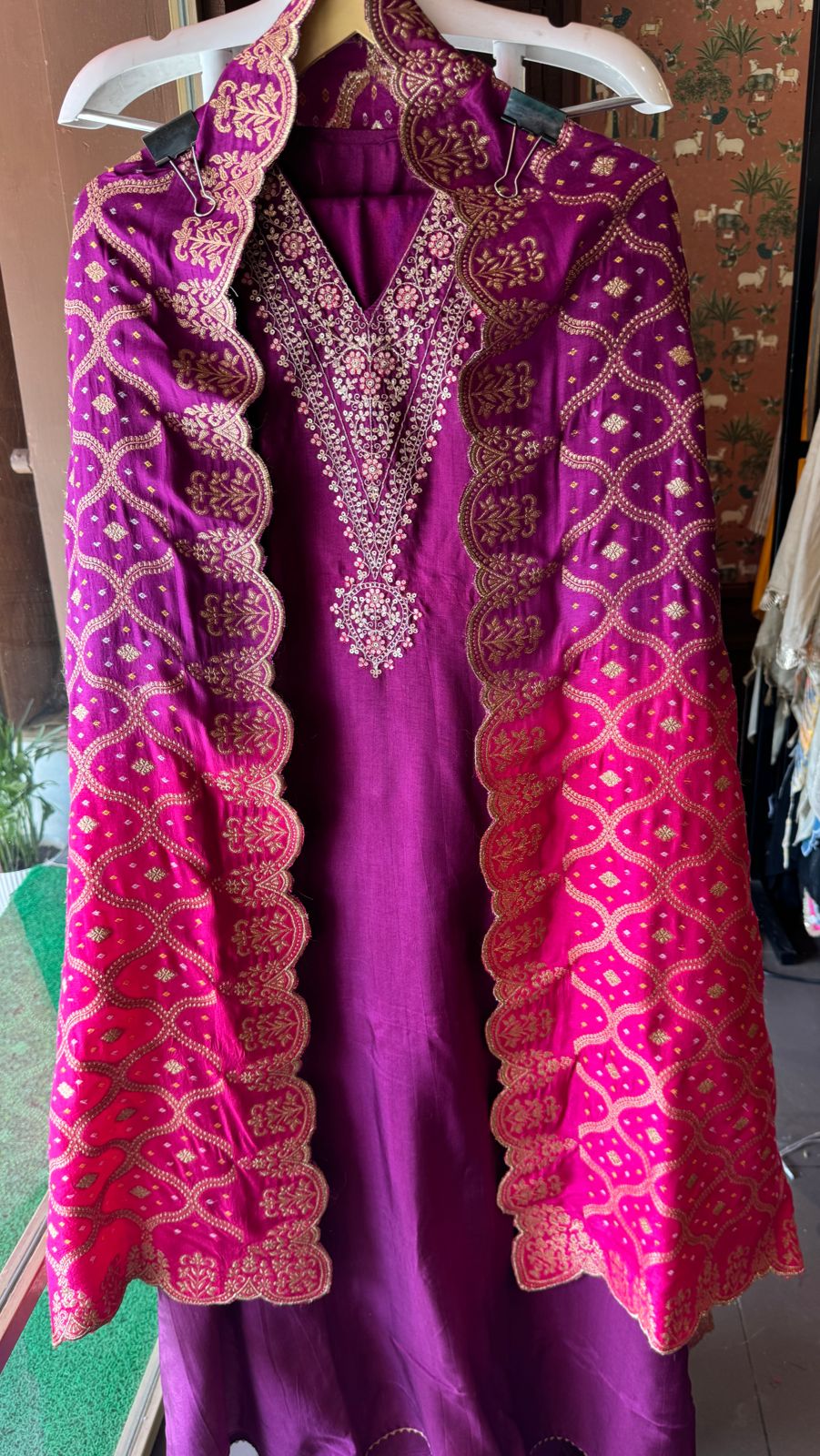 Pure Silk Unstitched Shirt with Beautiful Dori Neckwork with sequence and zari detailings as well