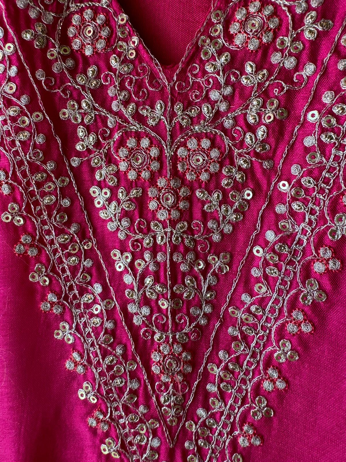 Pure Silk Unstitched Shirt with Beautiful Dori Neckwork with sequence and zari detailings as well