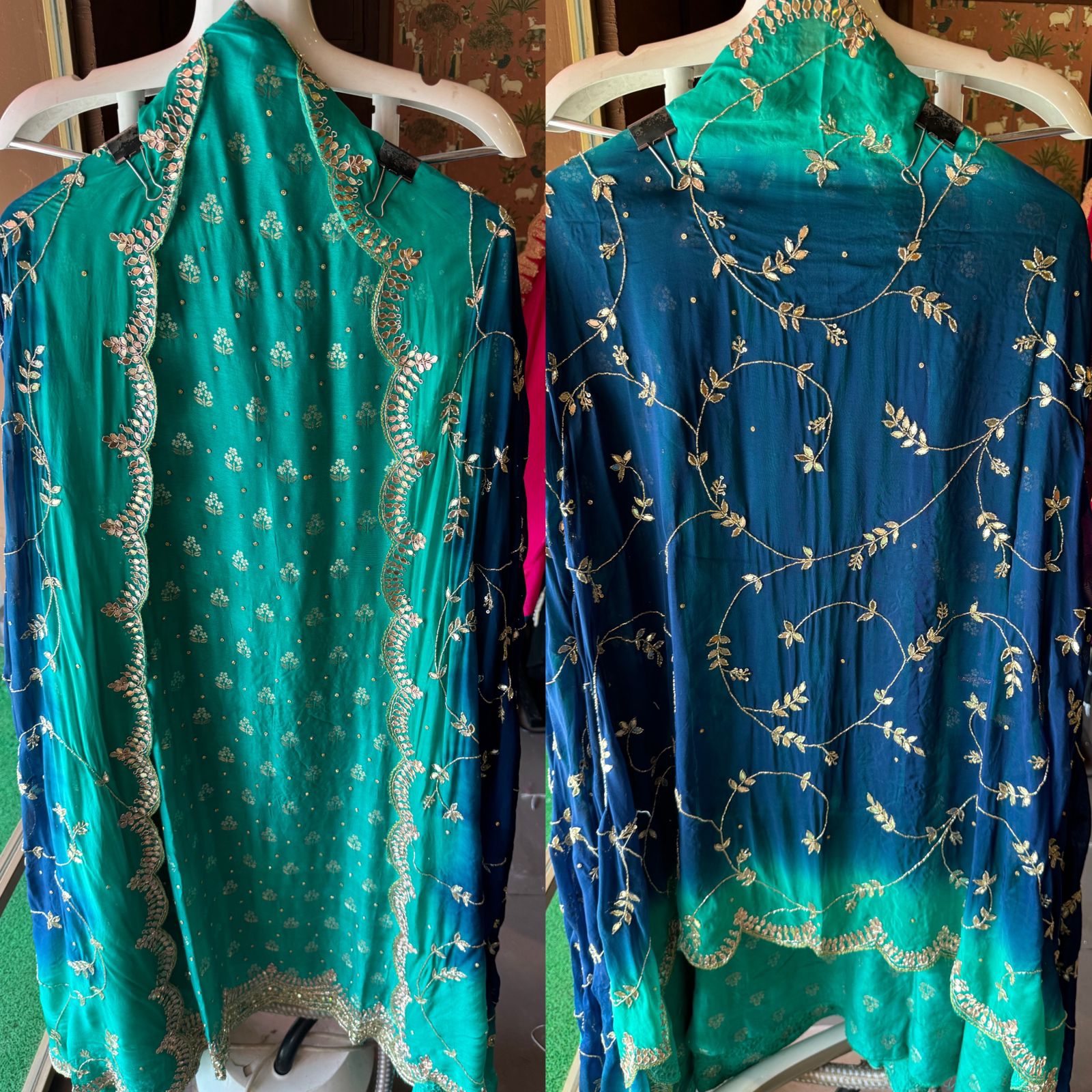 Pure banarsi Silk Shirt with booties overall The shirt front with Swarovski highlighting