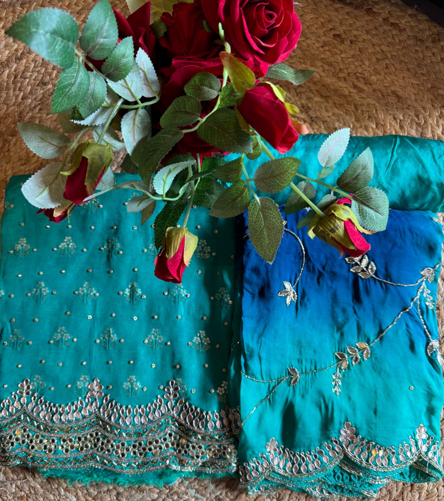 Pure banarsi Silk Shirt with booties overall The shirt front with Swarovski highlighting