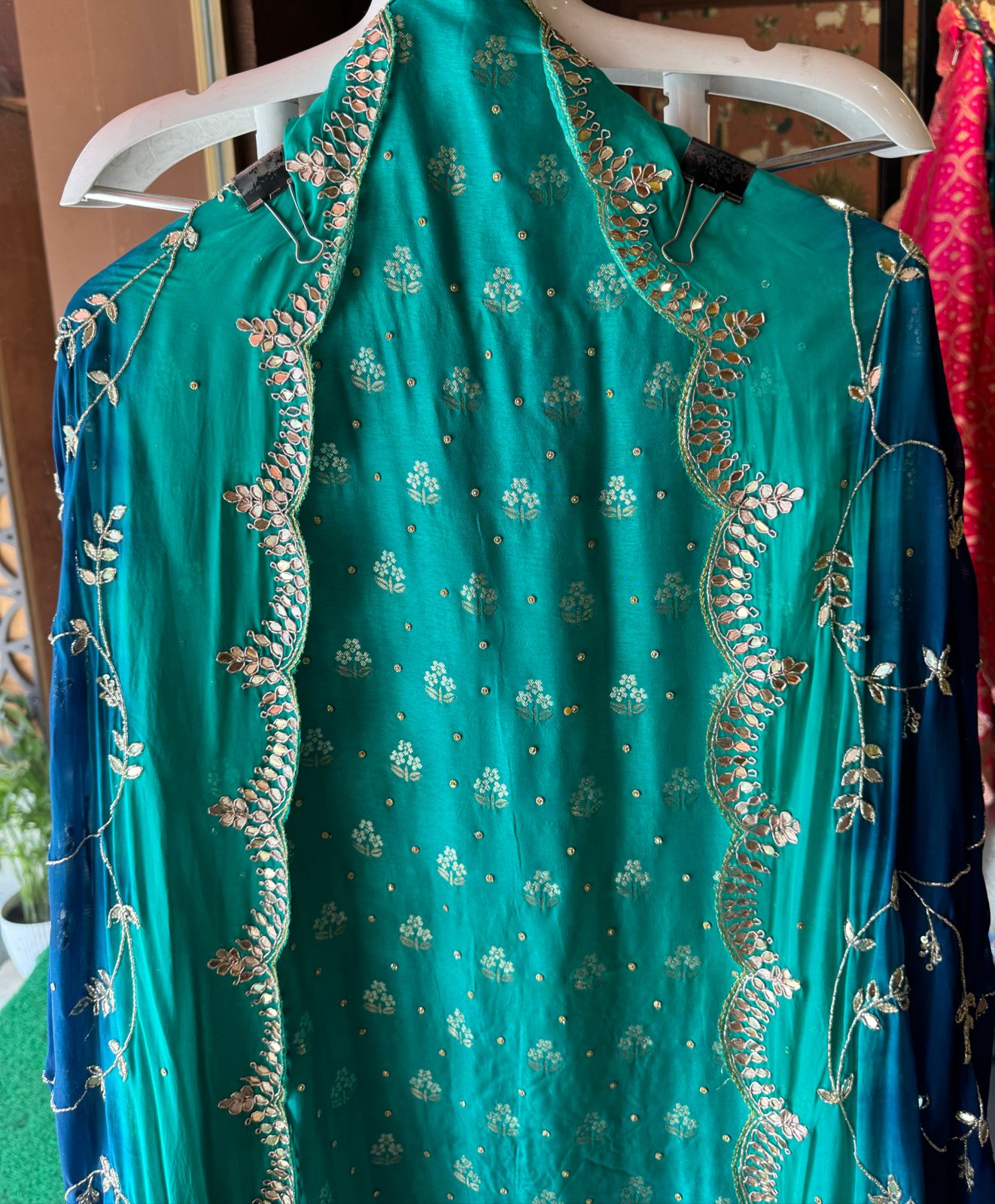 Pure banarsi Silk Shirt with booties overall The shirt front with Swarovski highlighting