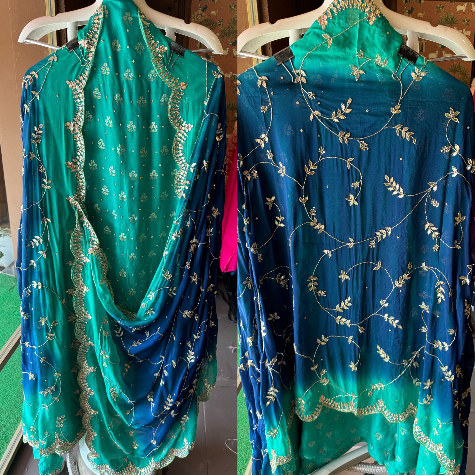 Pure banarsi Silk Shirt with booties overall The shirt front with Swarovski highlighting